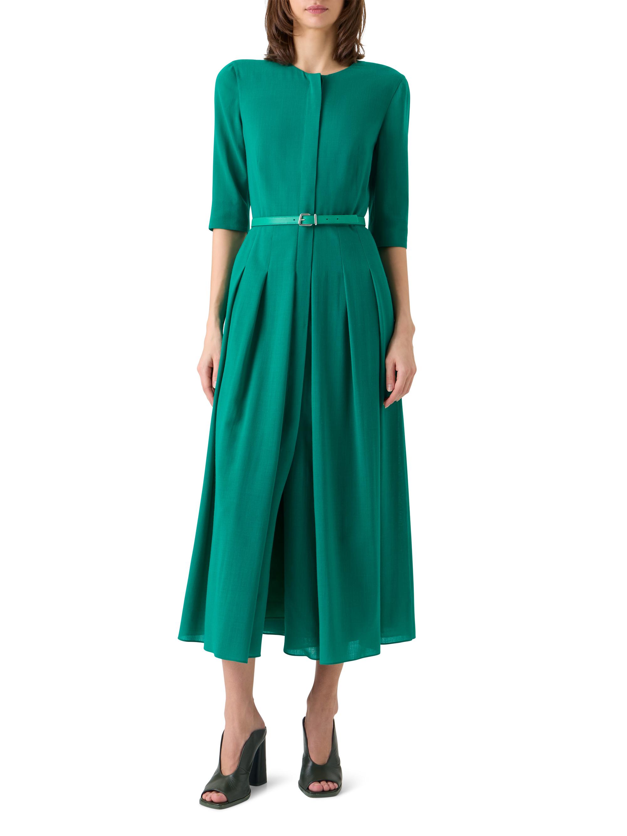 Akris Women's Belted Wool Pleated Midi-Dress - Tourmaline | Thumbnail 3