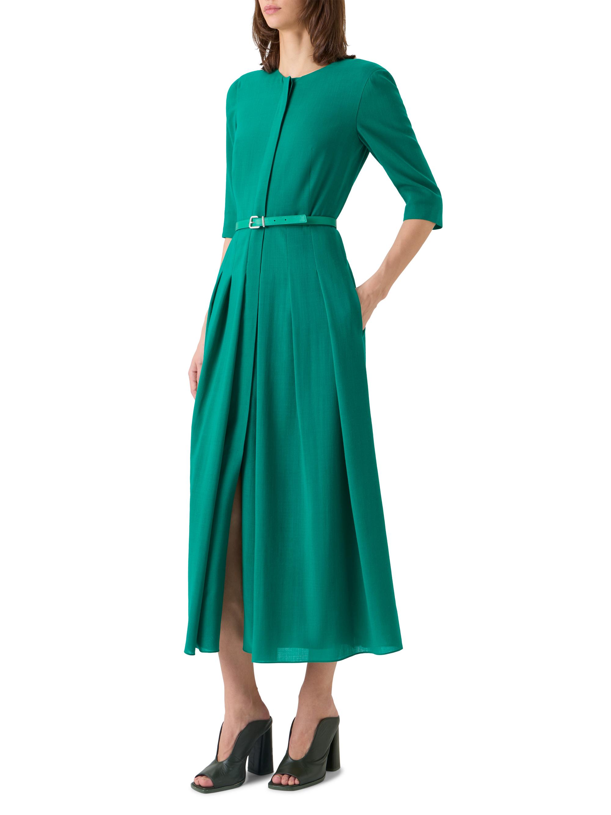 Akris Women's Belted Wool Pleated Midi-Dress - Tourmaline | Thumbnail 4