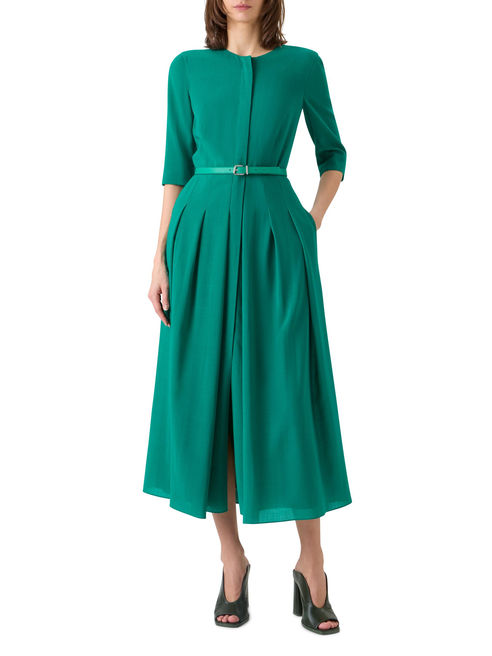 Akris Women's Belted Wool Pleated Midi-Dress - Tourmaline | Thumbnail 2