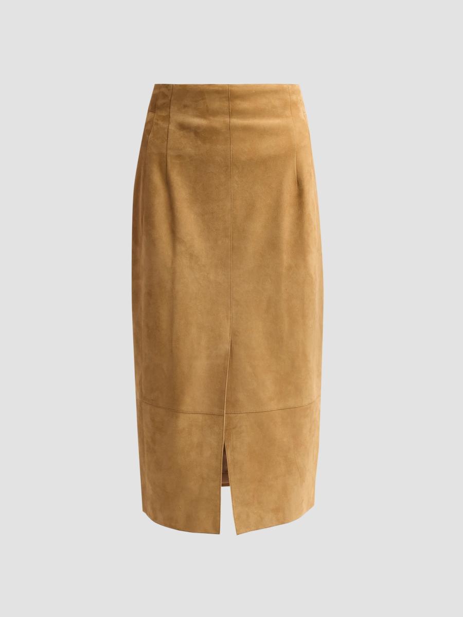 Akris Women's Suede Pencil Skirt In Camel