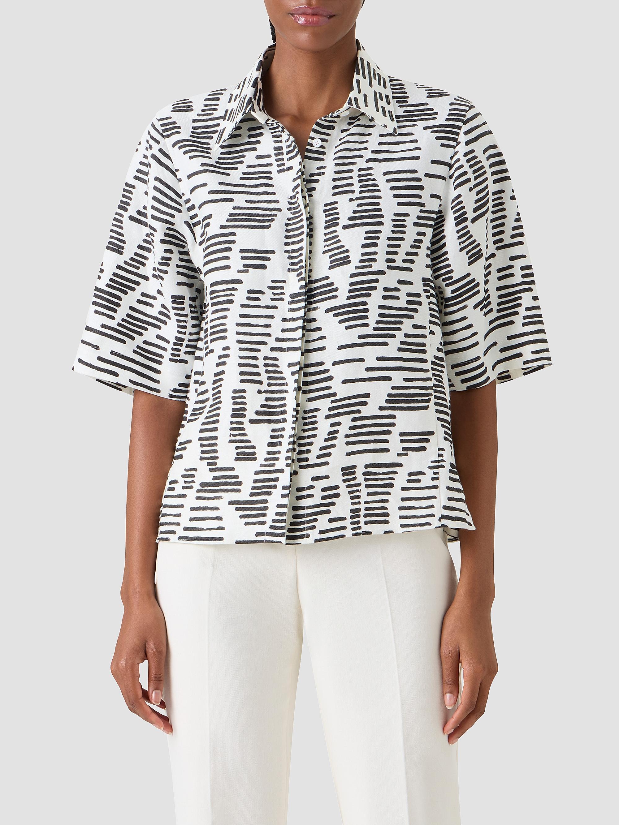 Akris Women's Dance Movements Linen Toile Blouse - Ecru Black | Thumbnail 4