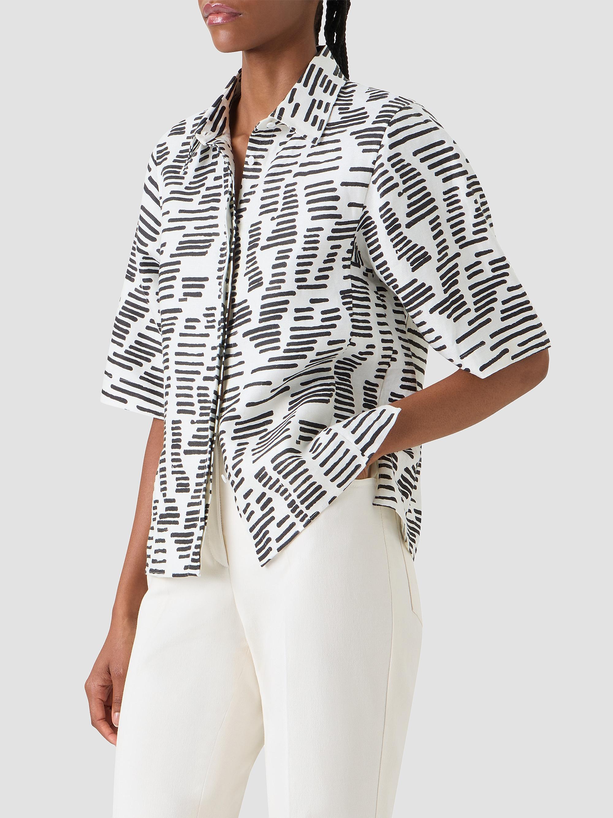 Akris Women's Dance Movements Linen Toile Blouse - Ecru Black | Thumbnail 6