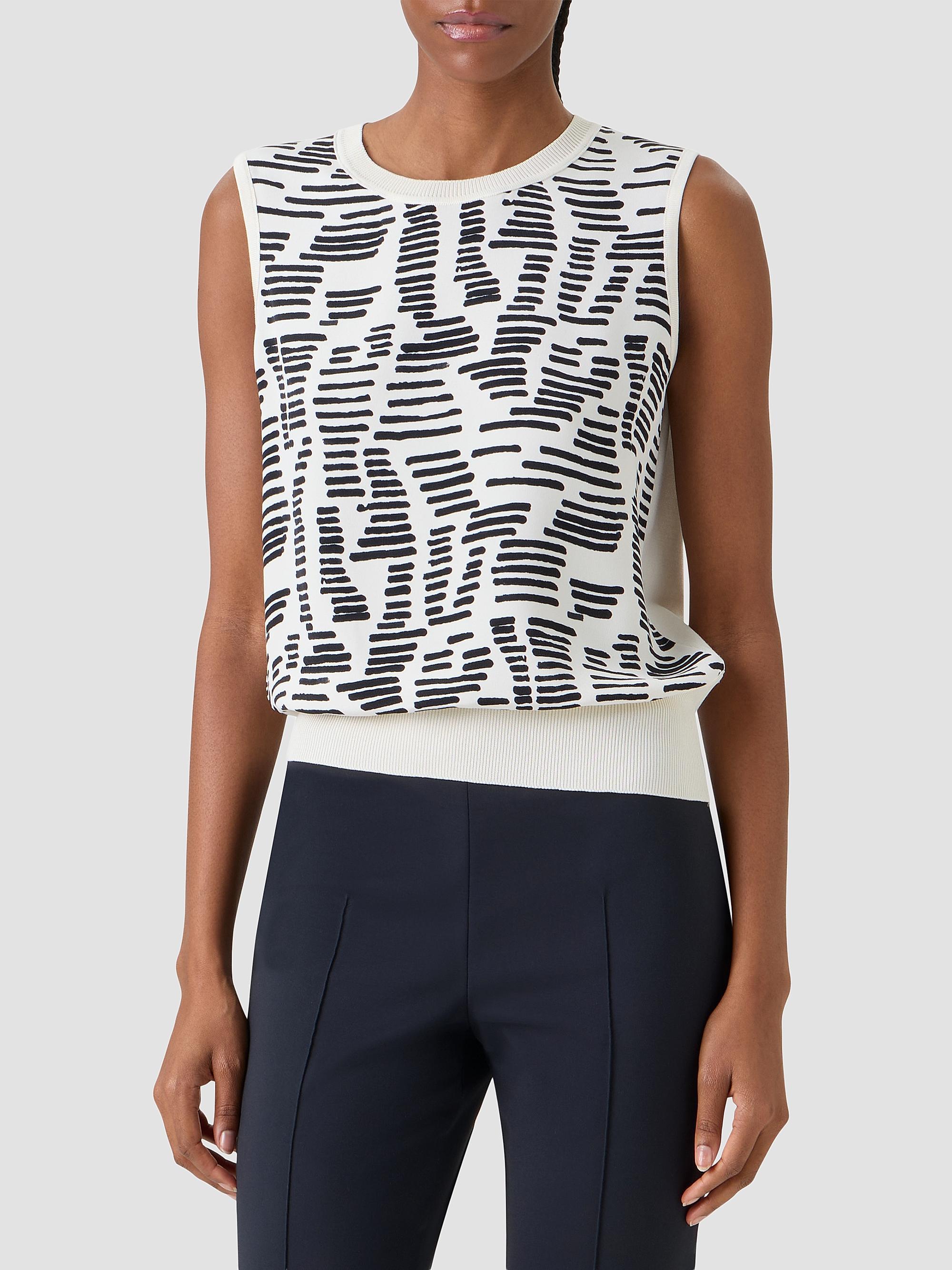 Akris Women's Printed Silk Top - Ecru Black | Thumbnail 4