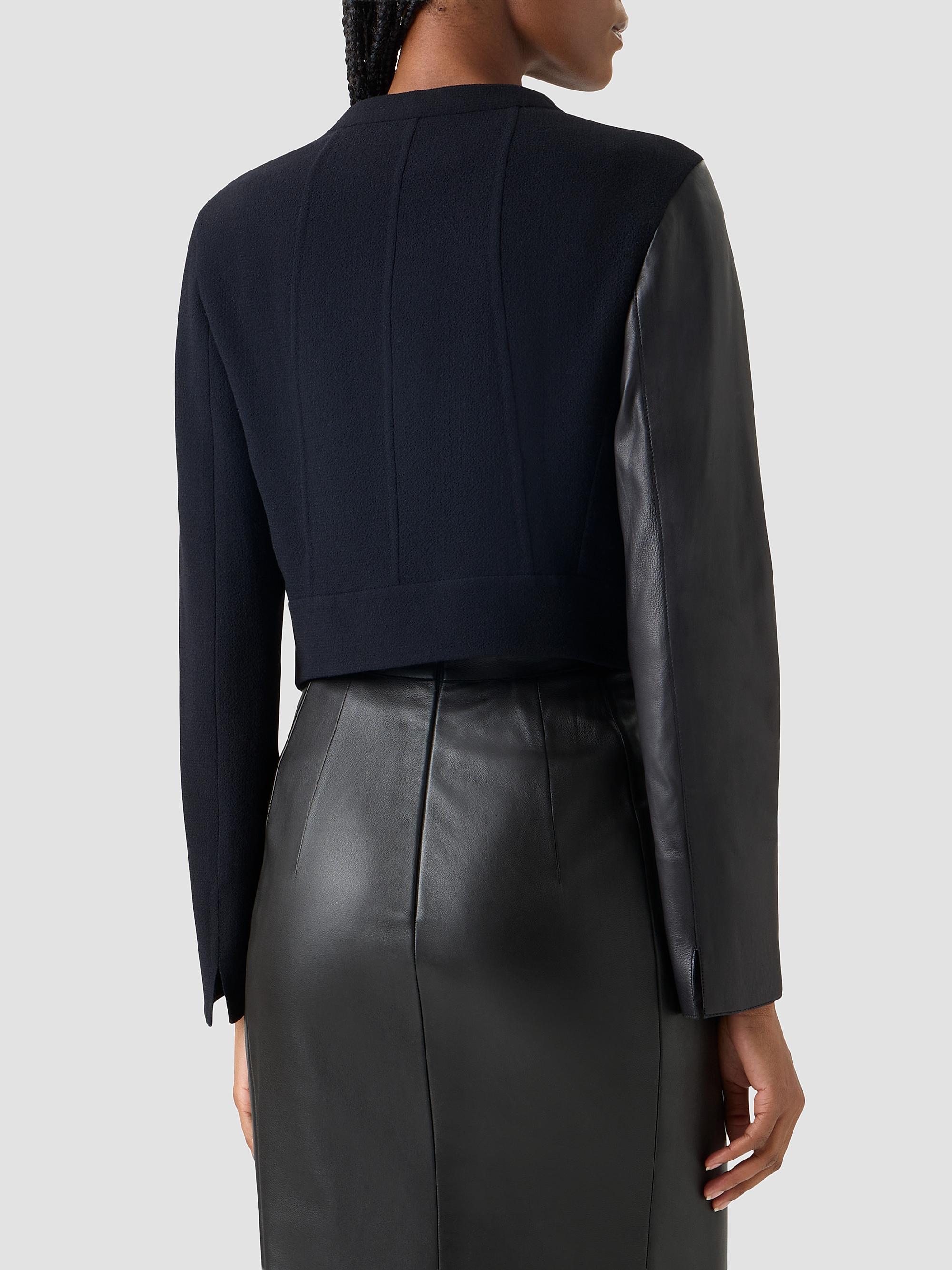 Akris Women's Hynora Leather-Inset Virgin Wool Jacket - Black | Thumbnail 3