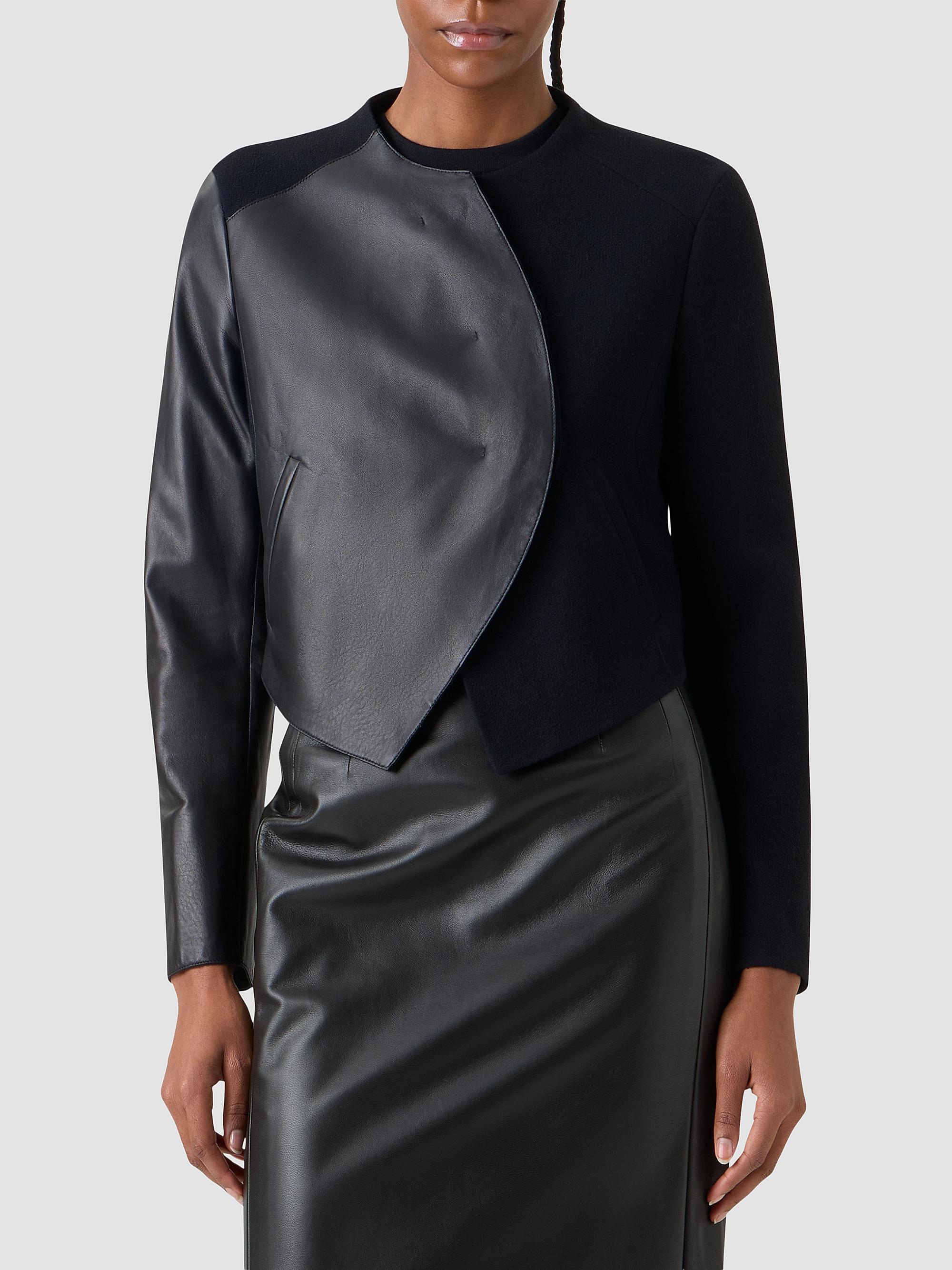 Akris Women's Hynora Leather-Inset Virgin Wool Jacket - Black | Thumbnail 4