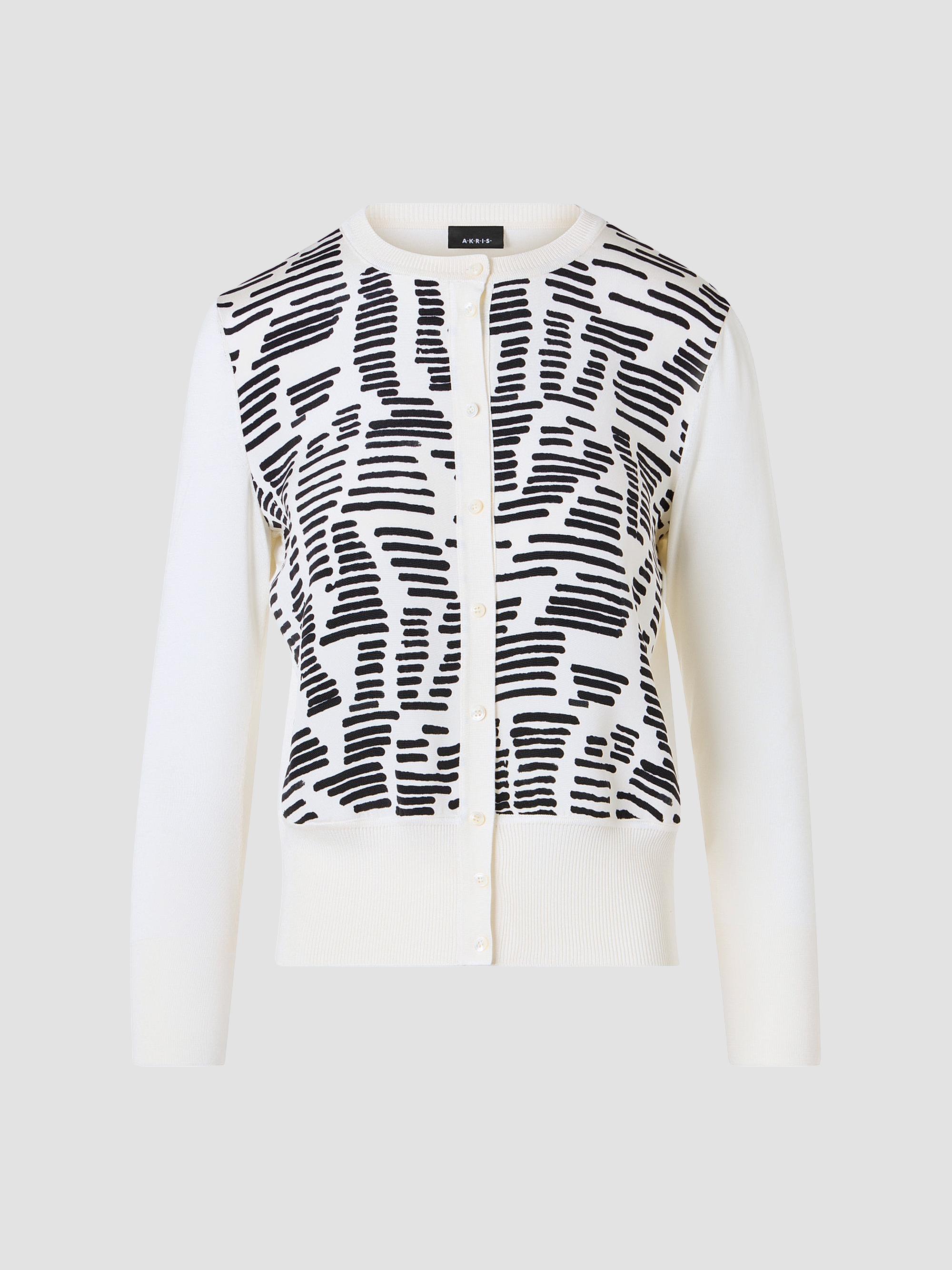 Akris Women's Printed Silk Long-Sleeve Cardigan - Ecru Black