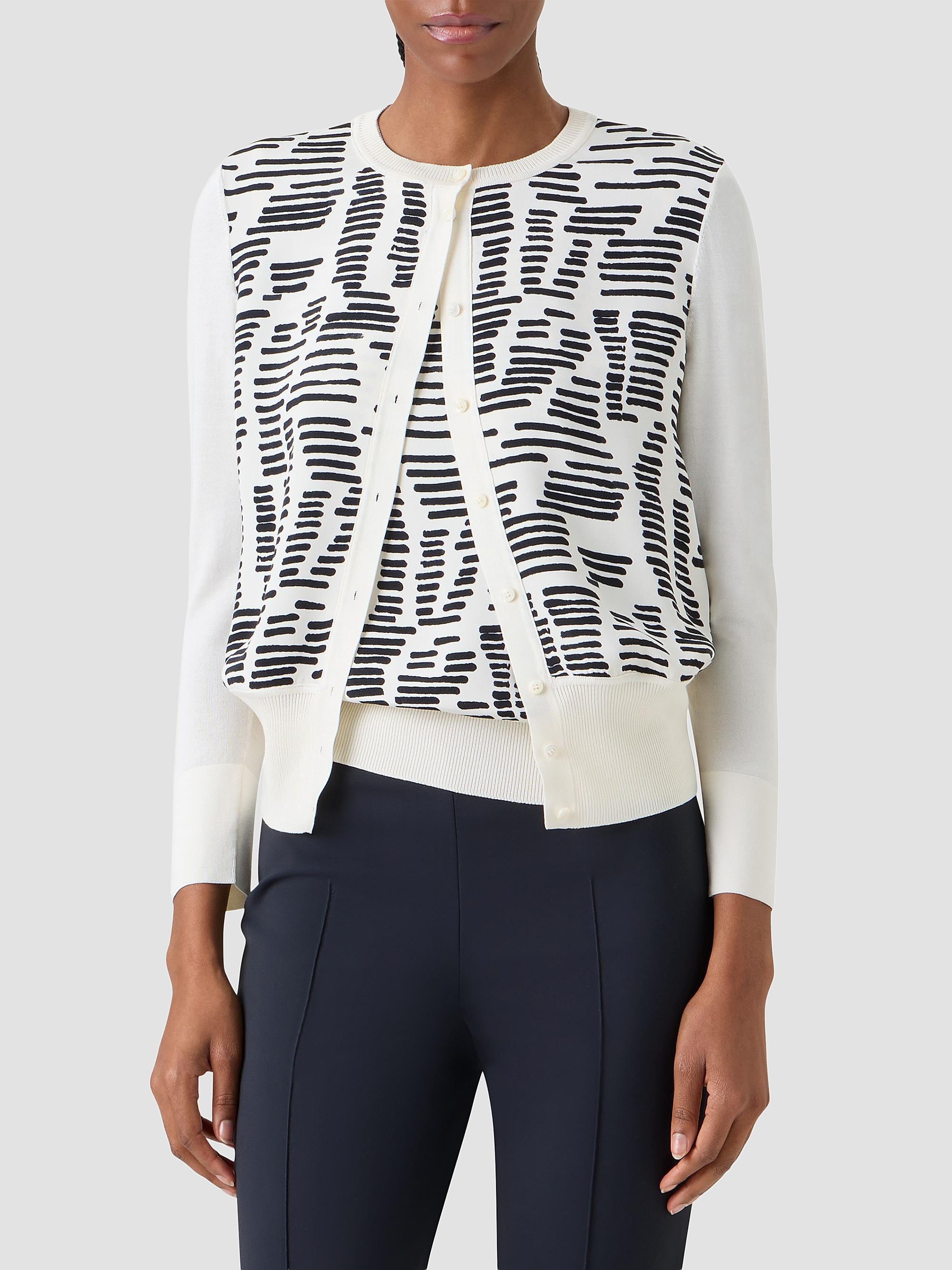 Akris Women's Printed Silk Long-Sleeve Cardigan - Ecru Black | Thumbnail 4