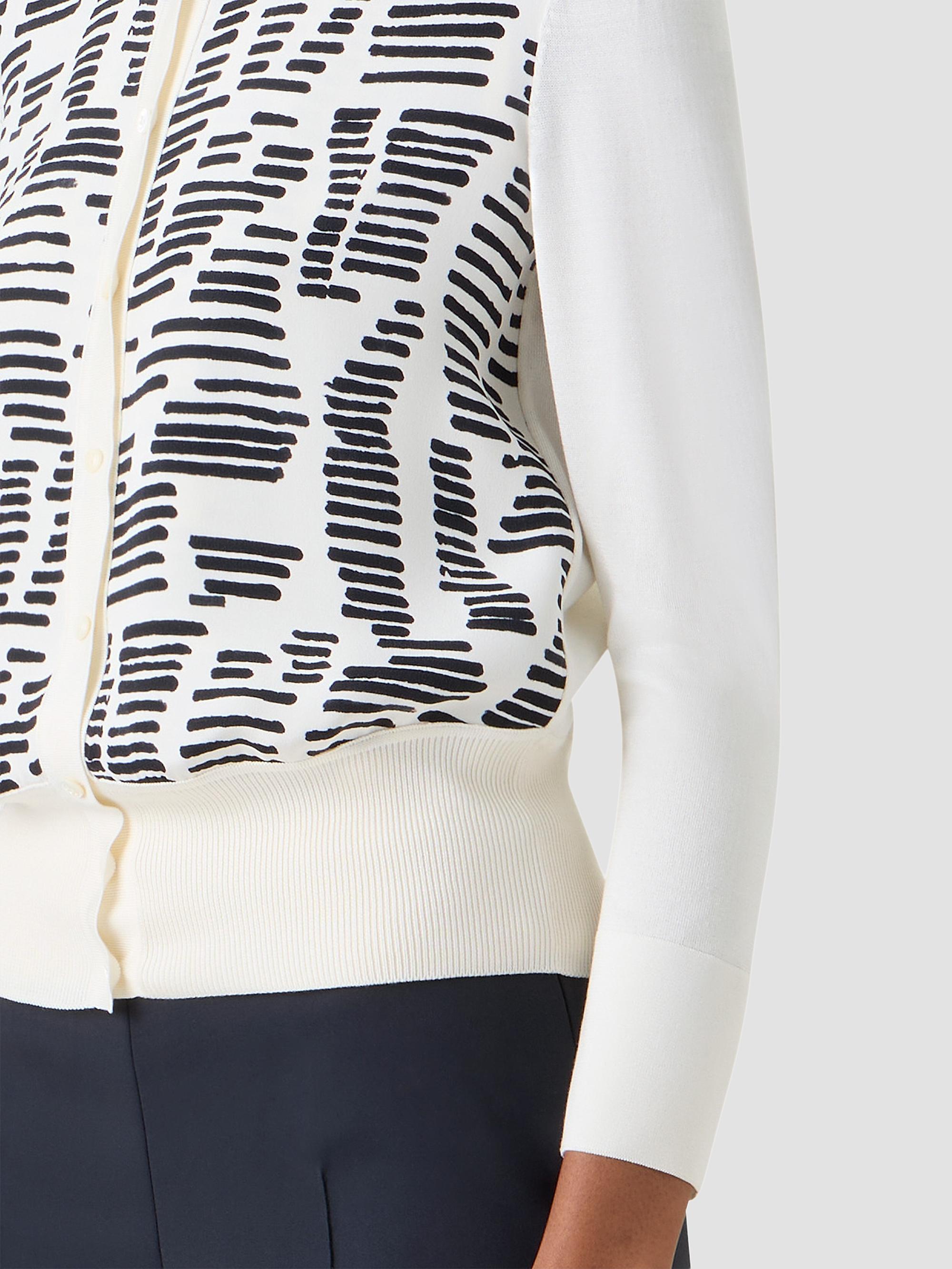 Akris Women's Printed Silk Long-Sleeve Cardigan - Ecru Black | Thumbnail 5