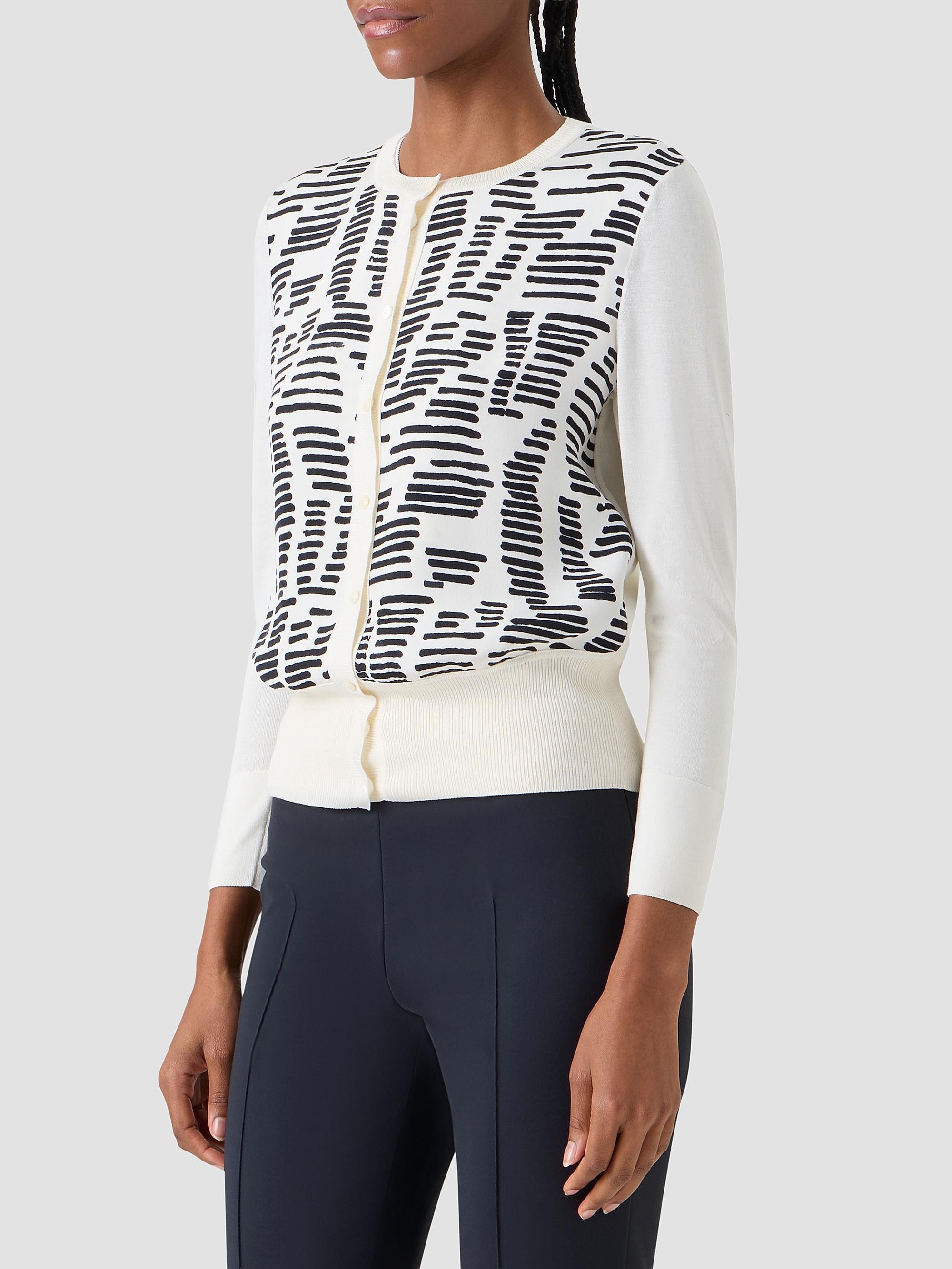 Akris Women's Printed Silk Long-Sleeve Cardigan - Ecru Black | Thumbnail 6