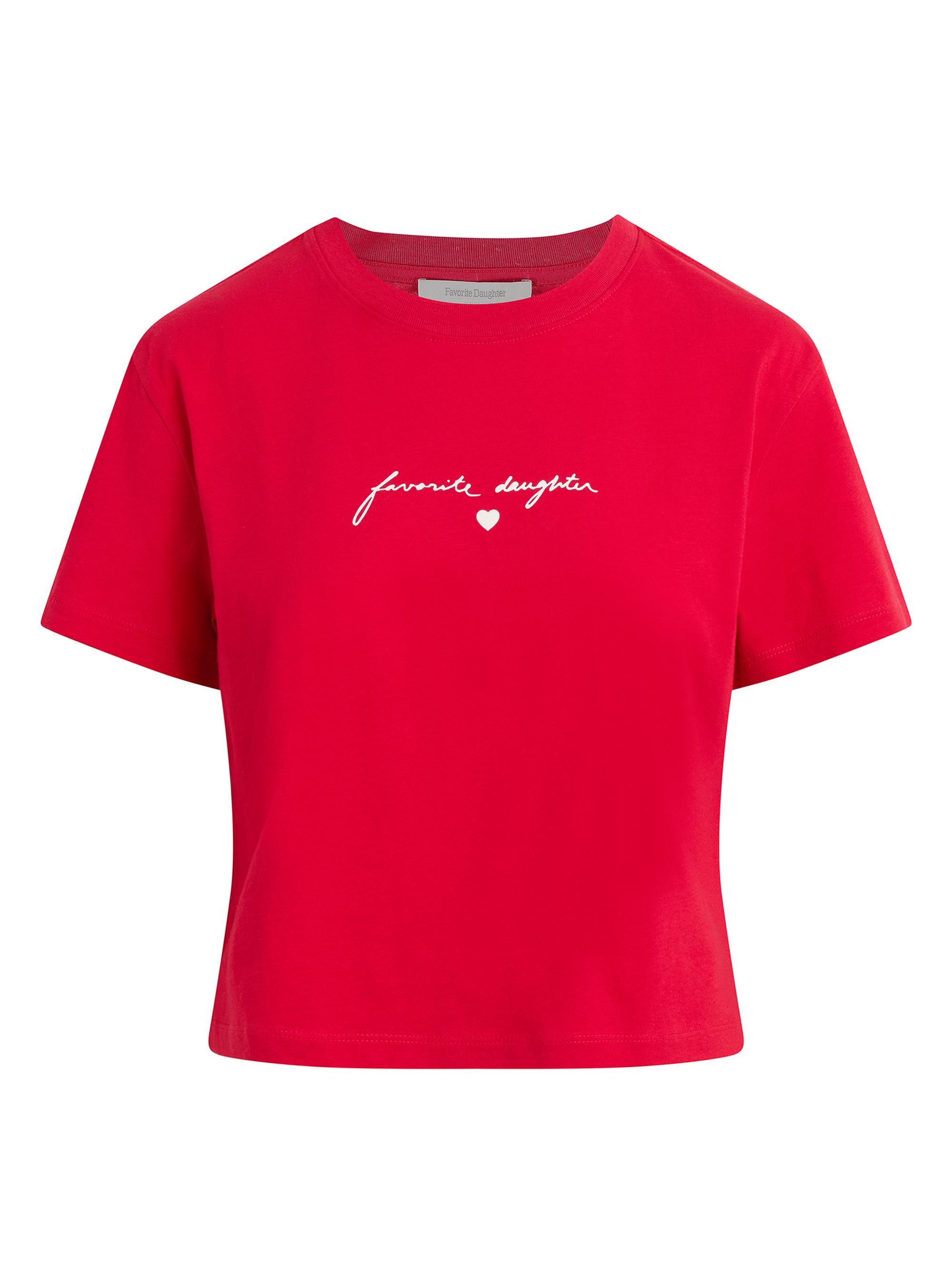 Favorite Daughter Women's Signature Logo Crop T-Shirt - Rouge Red White