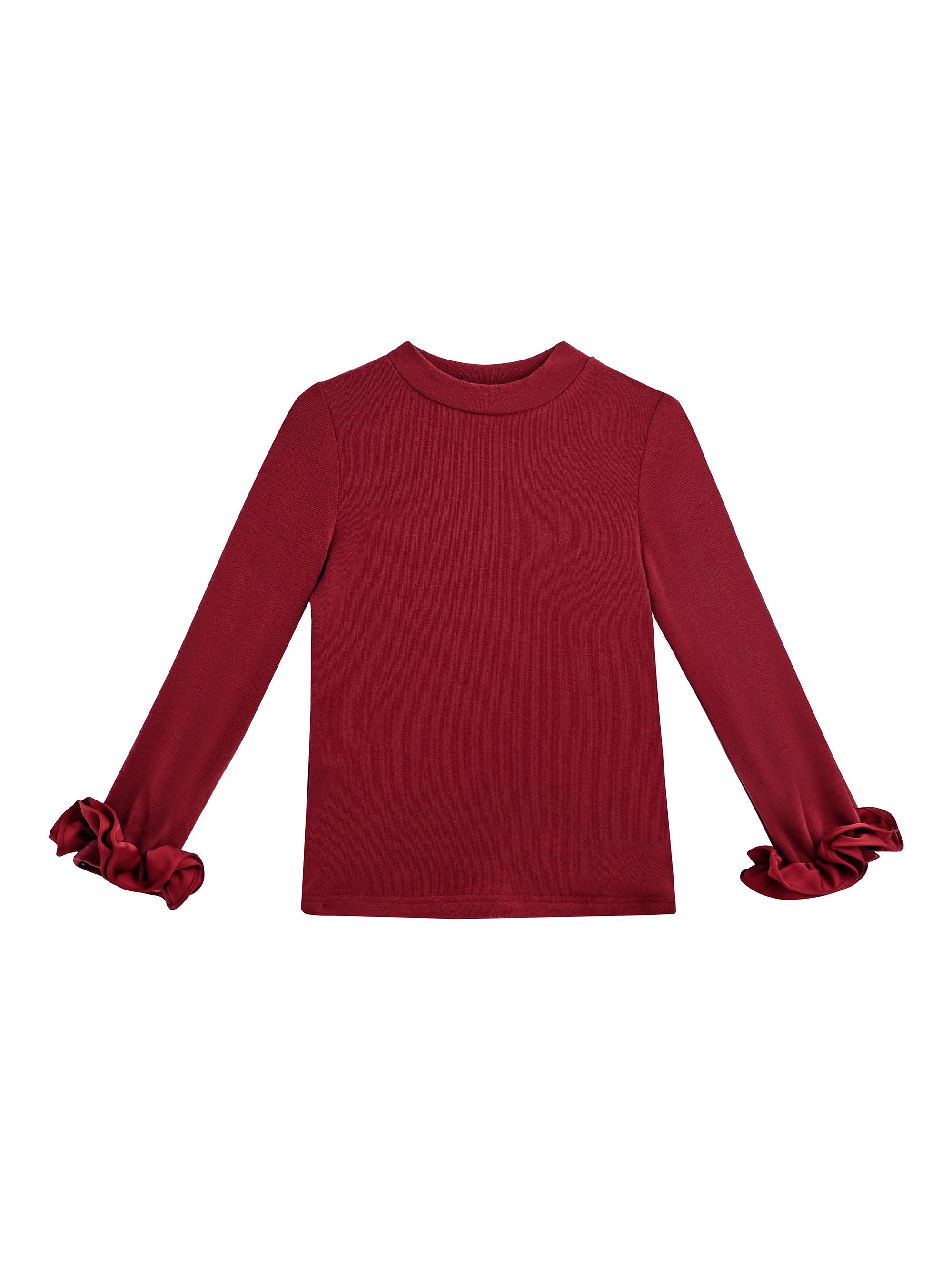 Tulleen Little Girl's & Girl's Long Sleeve Ruffle Cuff Top - Red
