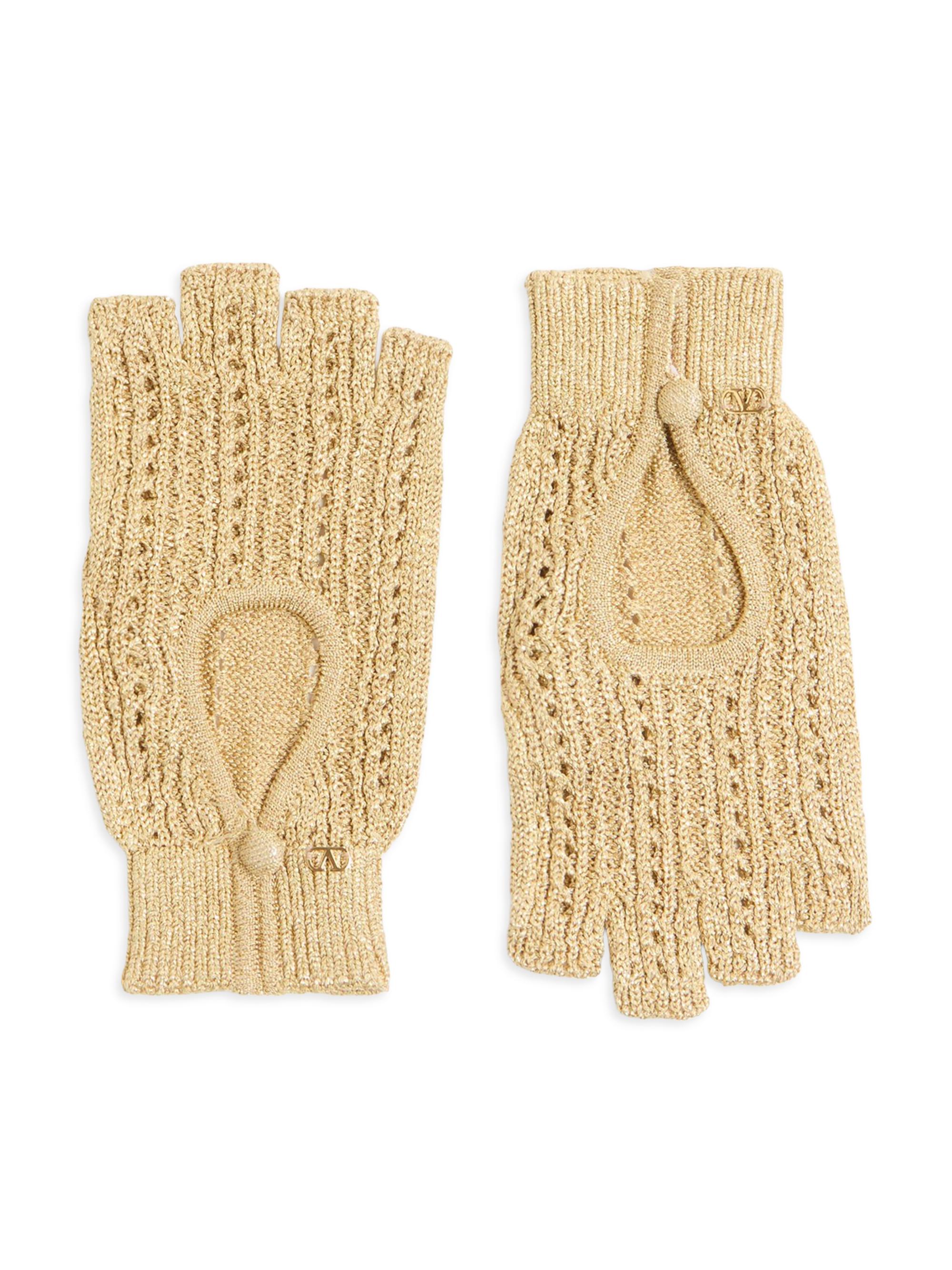 Valentino Garavani Women's Fingerless Knitted Gloves in Lurex - Gold