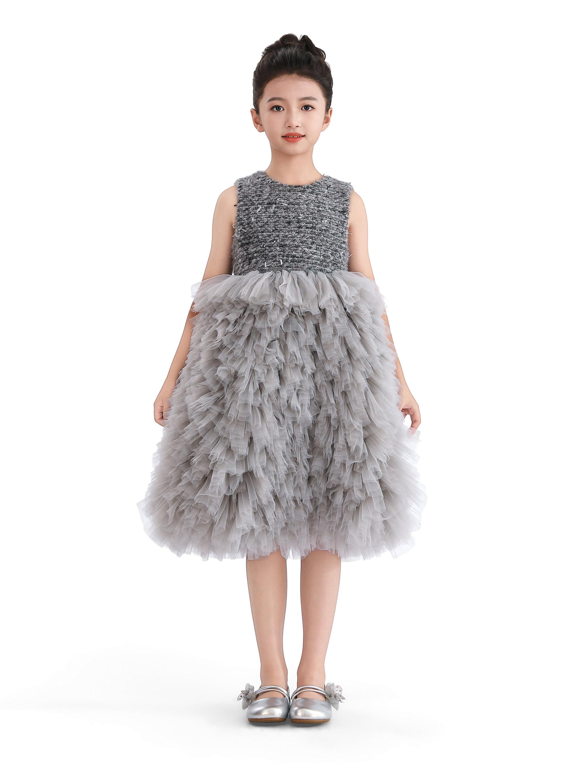 Little Girl's & Girl's Textured Bodice Tulle Dress