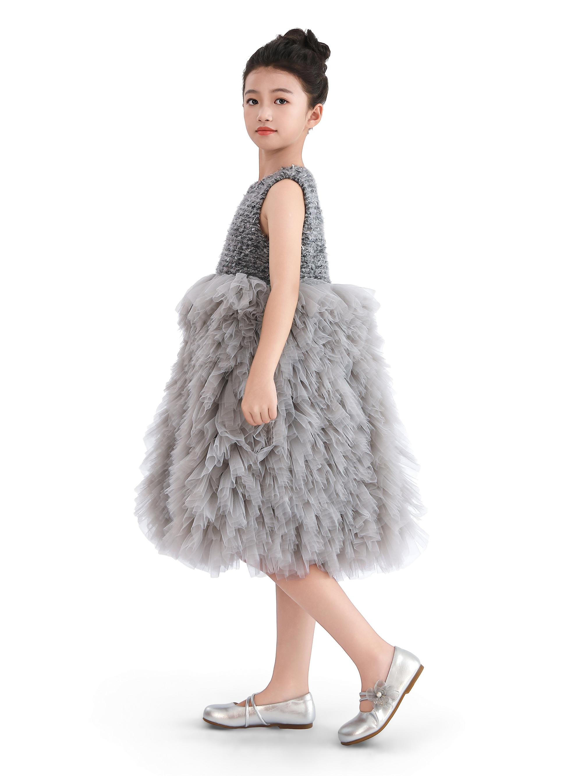 Little Girl's & Girl's Textured Bodice Tulle Dress