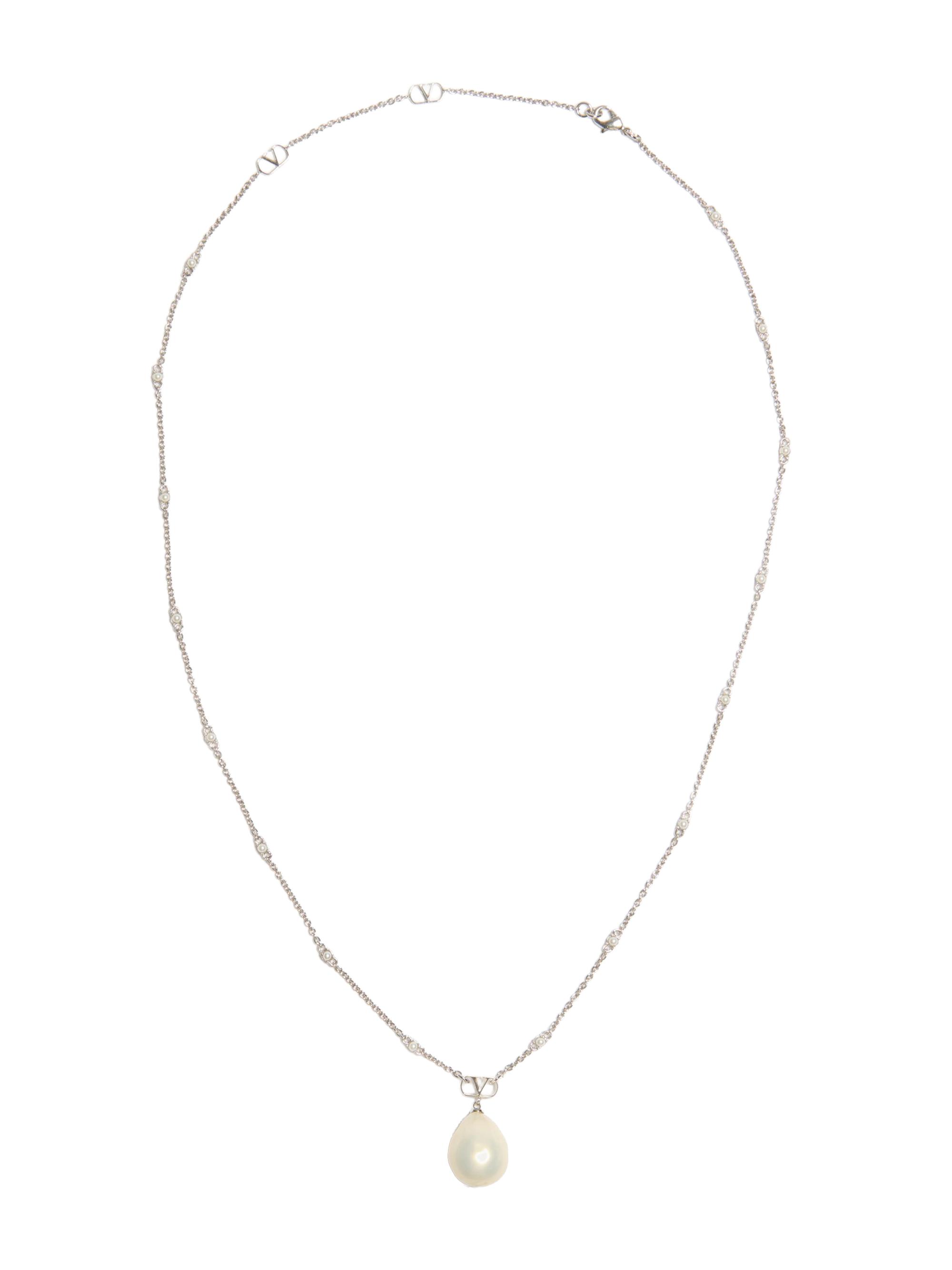 Valentino Garavani Women's VLogo Signature Metal, Pearl and Swarovski Crystal Necklace - Palladium Cream