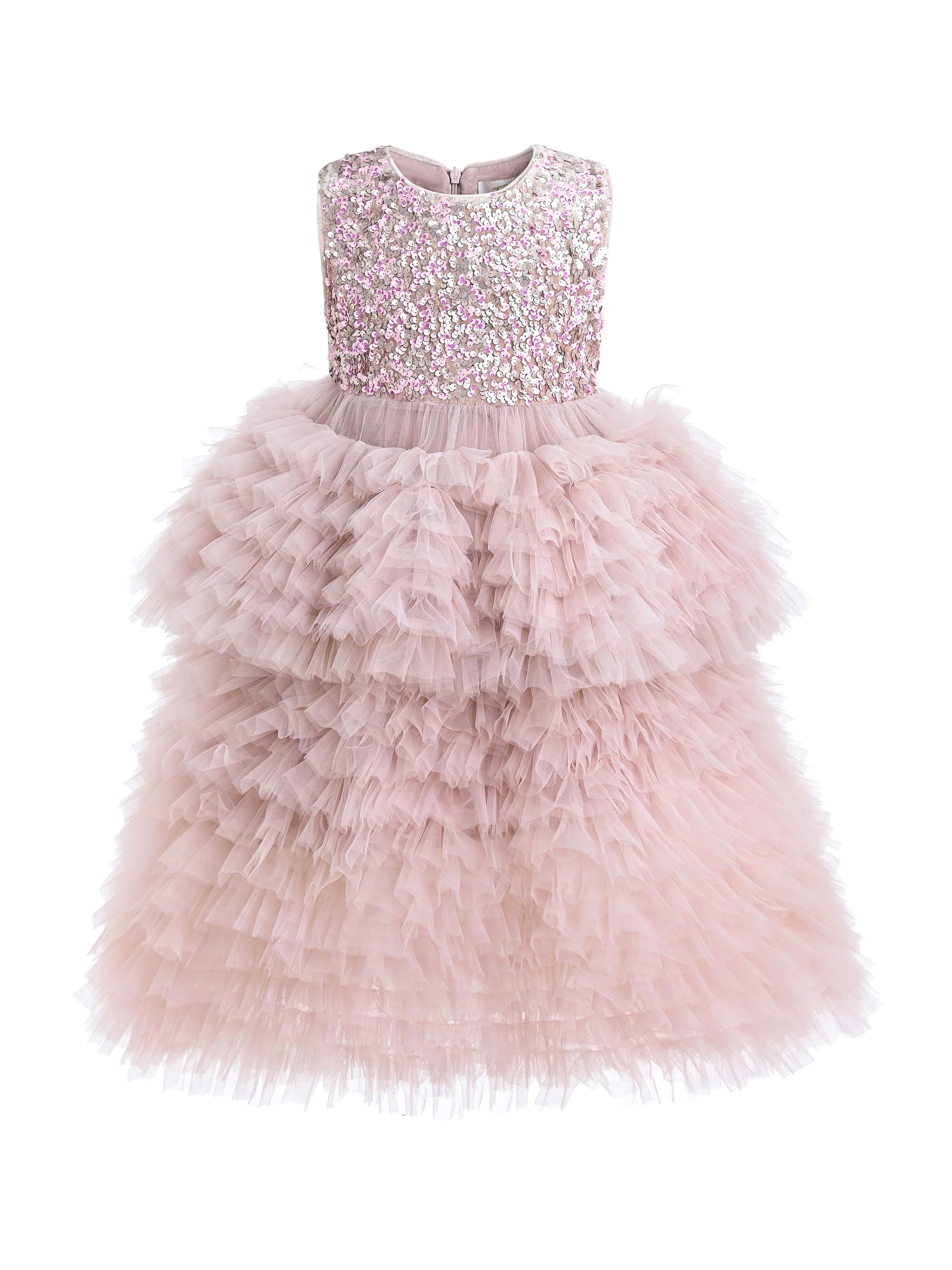 Tulleen Sparkle Tiered Tulle Dress - Pink