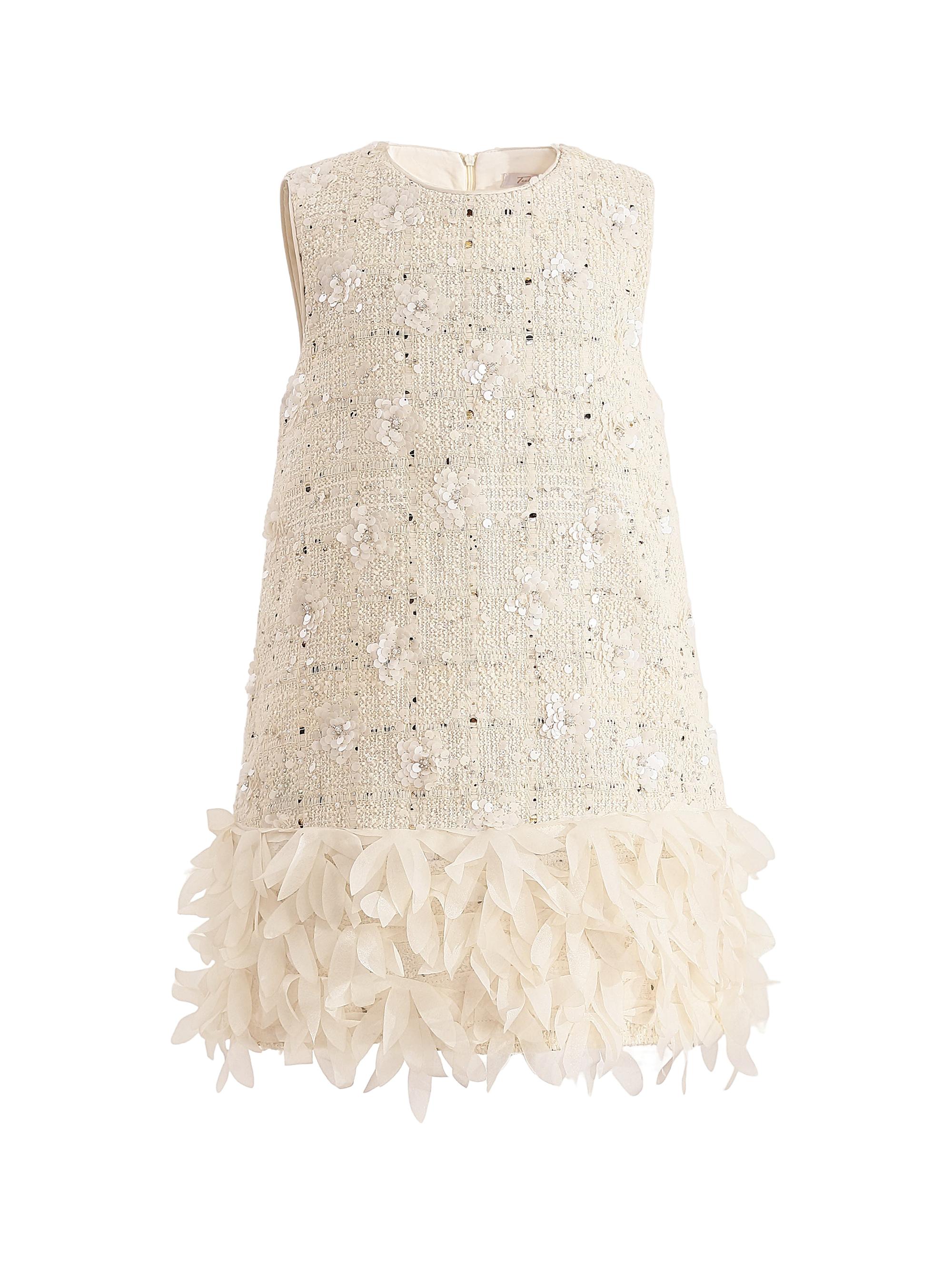 Tulleen Little Girl's & Girl's Sequin Feather-Hem Dress - Champagne