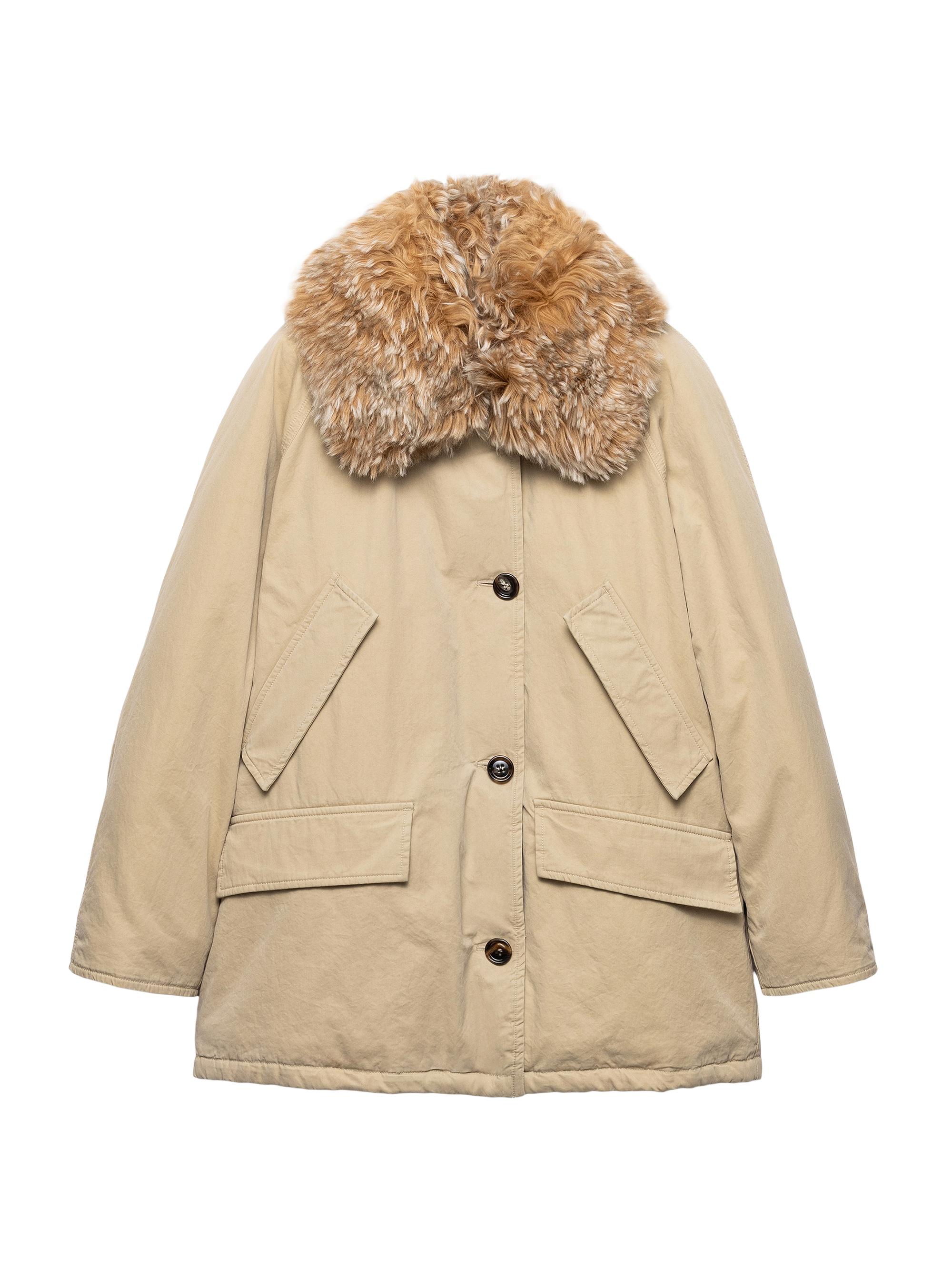 Prada Women's Medium-Weight Old Panama Cotton Down Coat - Beige Khaki