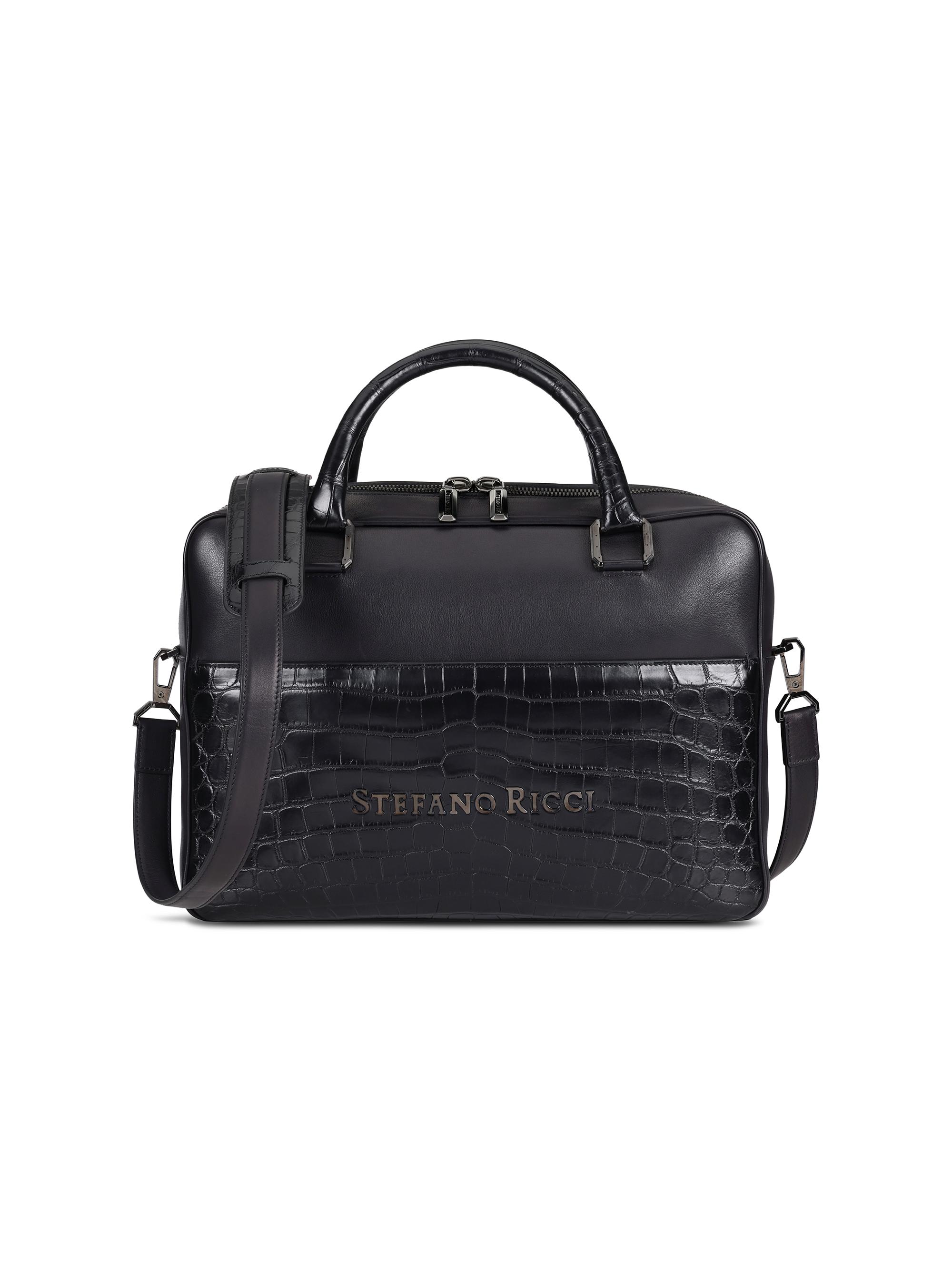 Stefano Ricci Men's Leather Business Bag - Black