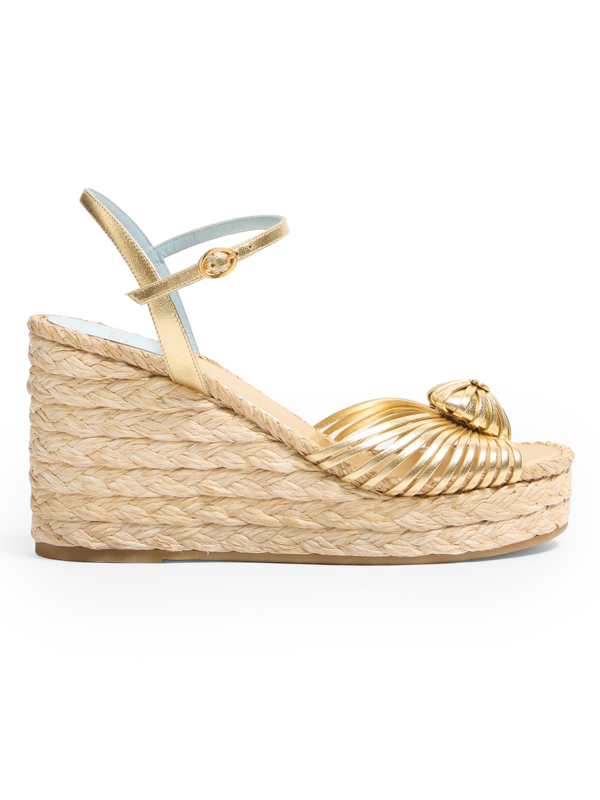 Valentino Garavani Women's Royal Wedge Sandals in 100MM Metallic Nappa Leather - Antique Brass