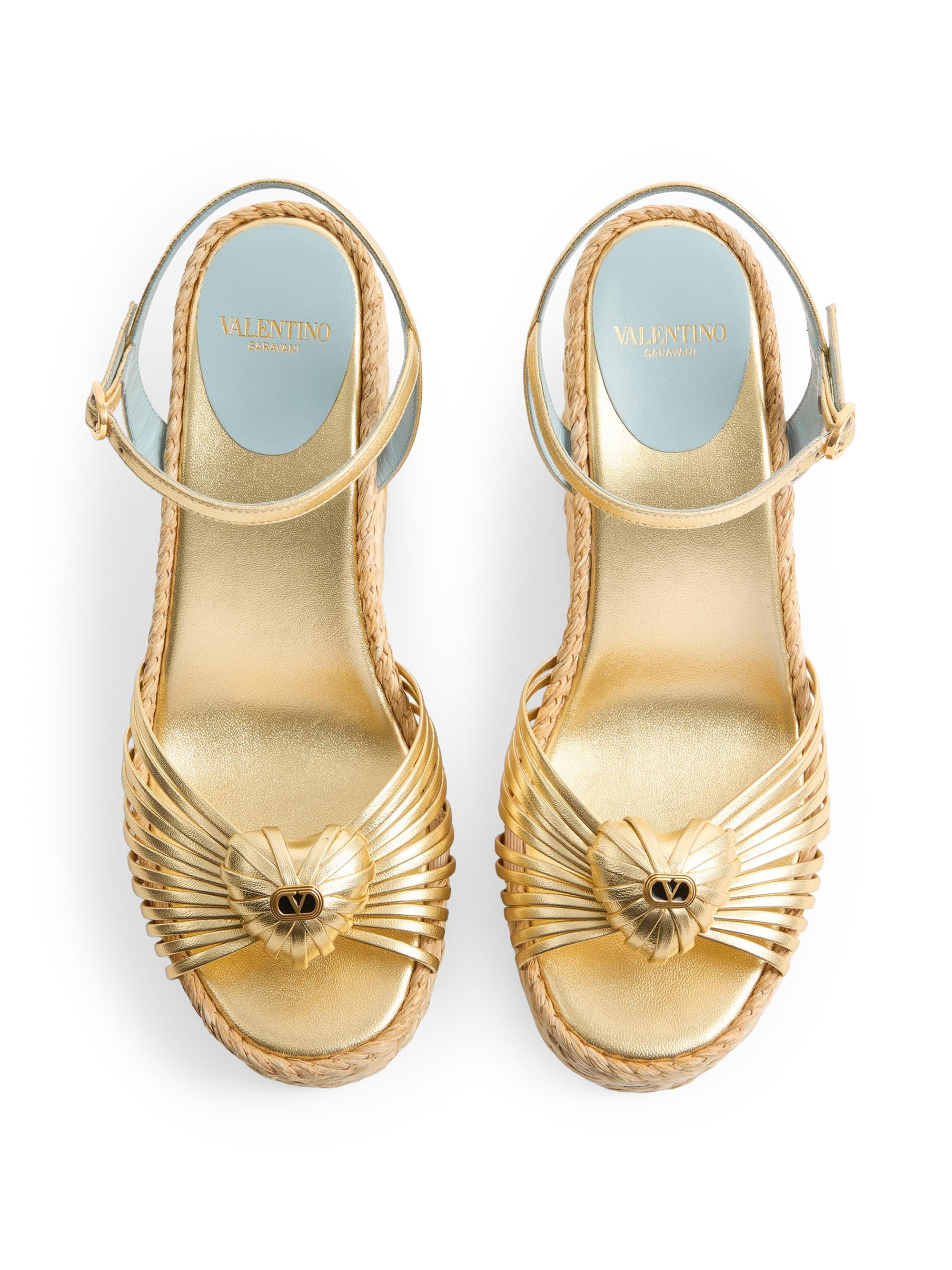 Valentino Garavani Royal Wedge Sandals in 100MM Metallic Nappa