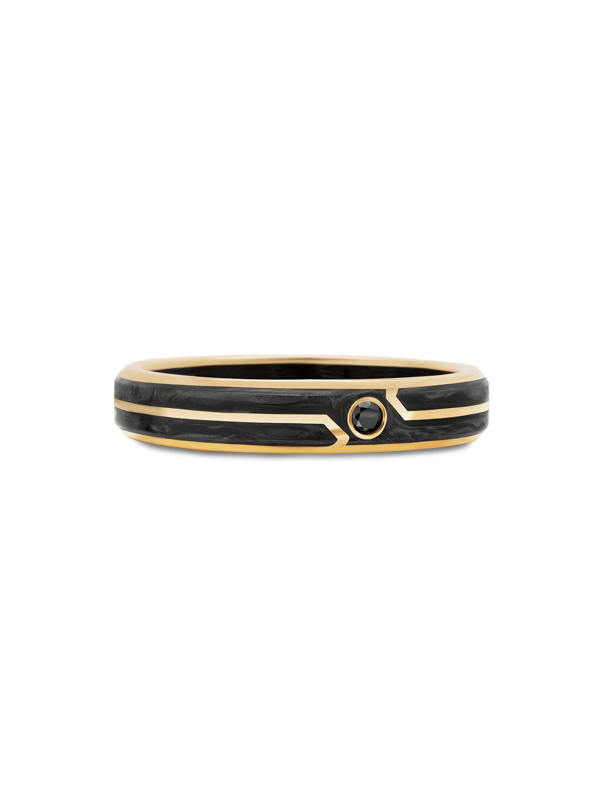 David Yurman Men's Forged Carbon Band Ring in 18K Yellow Gold - Black Diamond