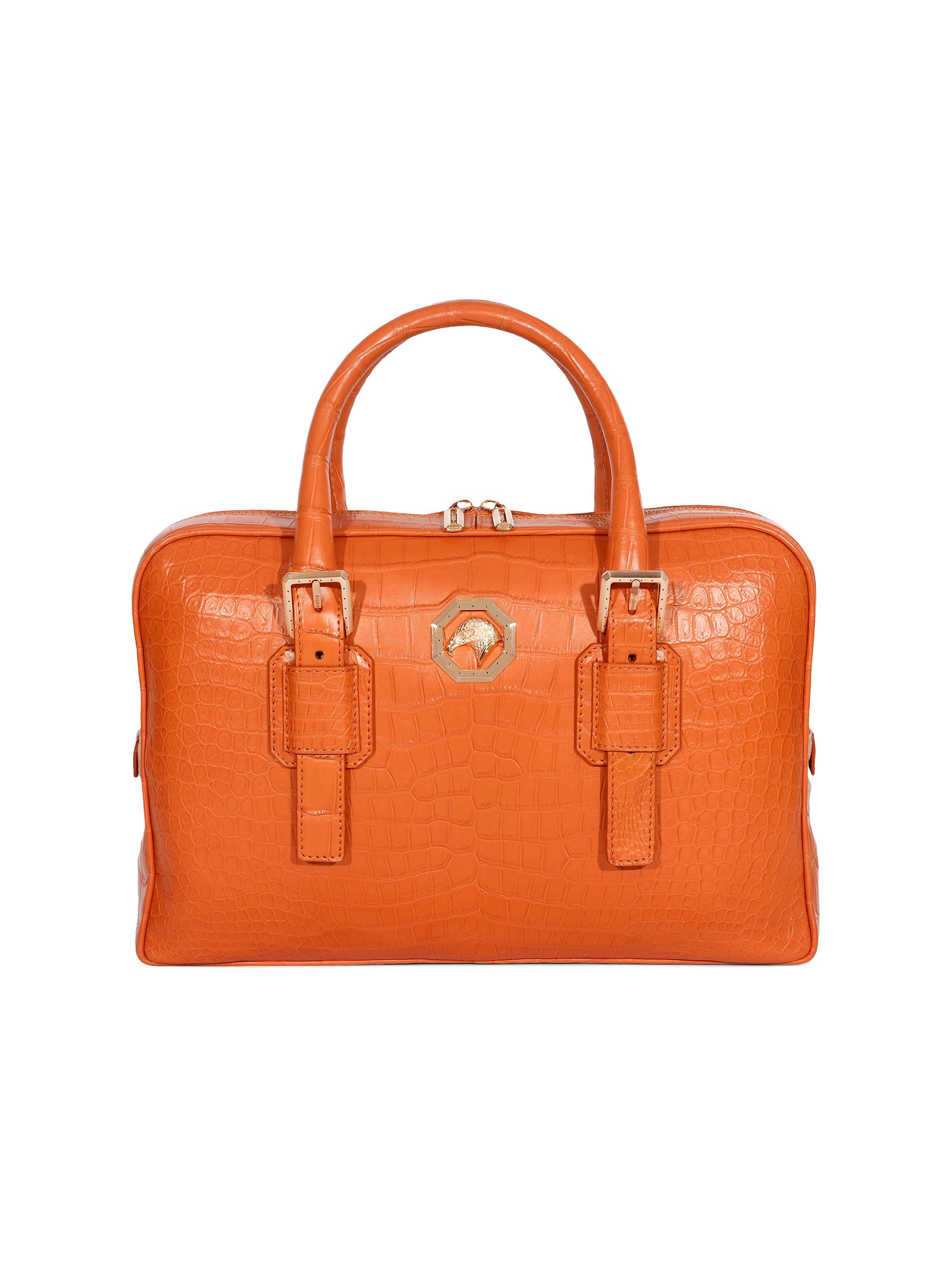 Stefano Ricci Men's Classic Adjustable Croc Bag - Orange