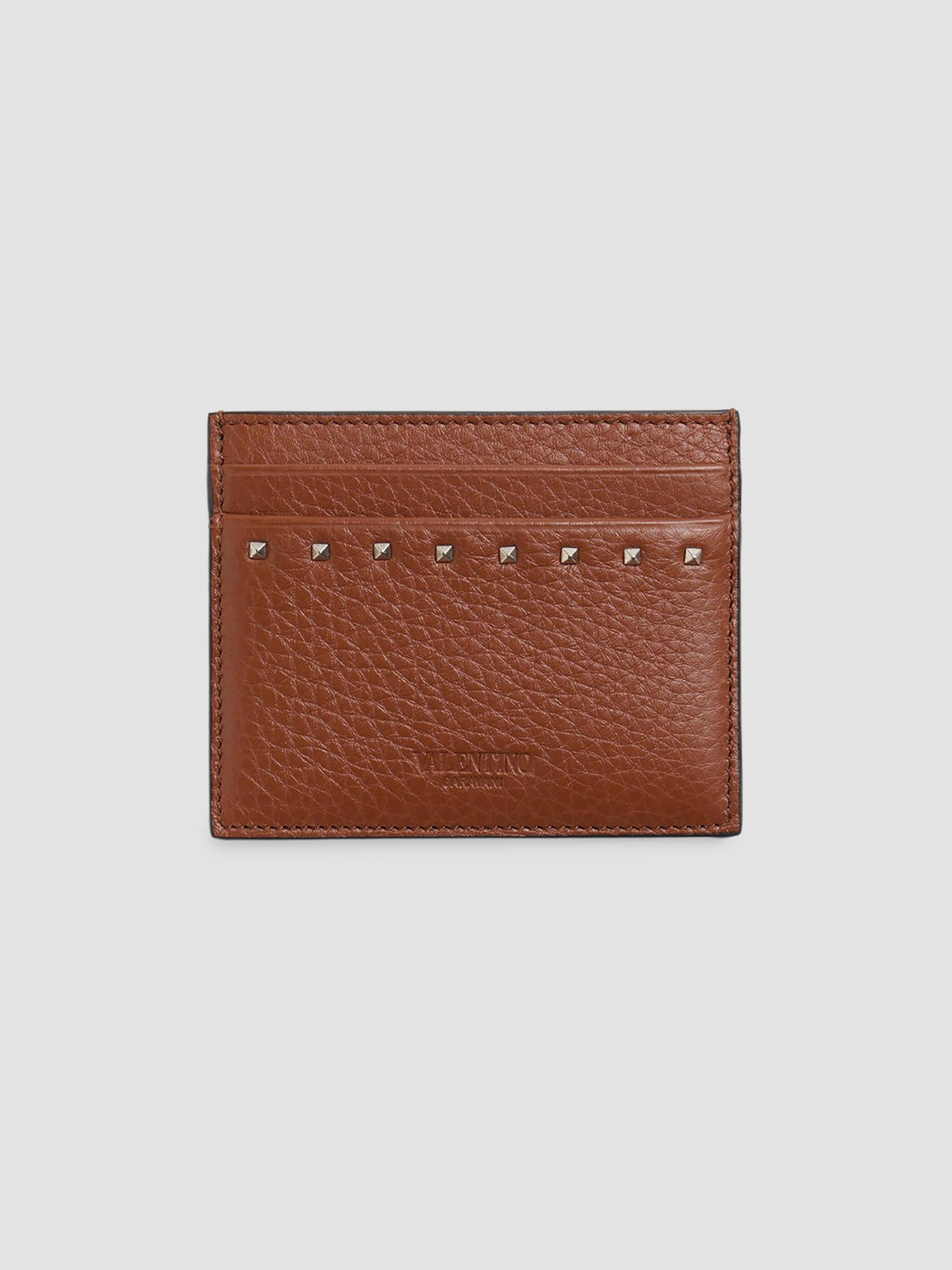 Valentino Garavani Men's Rockstud Grainy Calfskin Cardholder - Saddle Brown | Thumbnail 6
