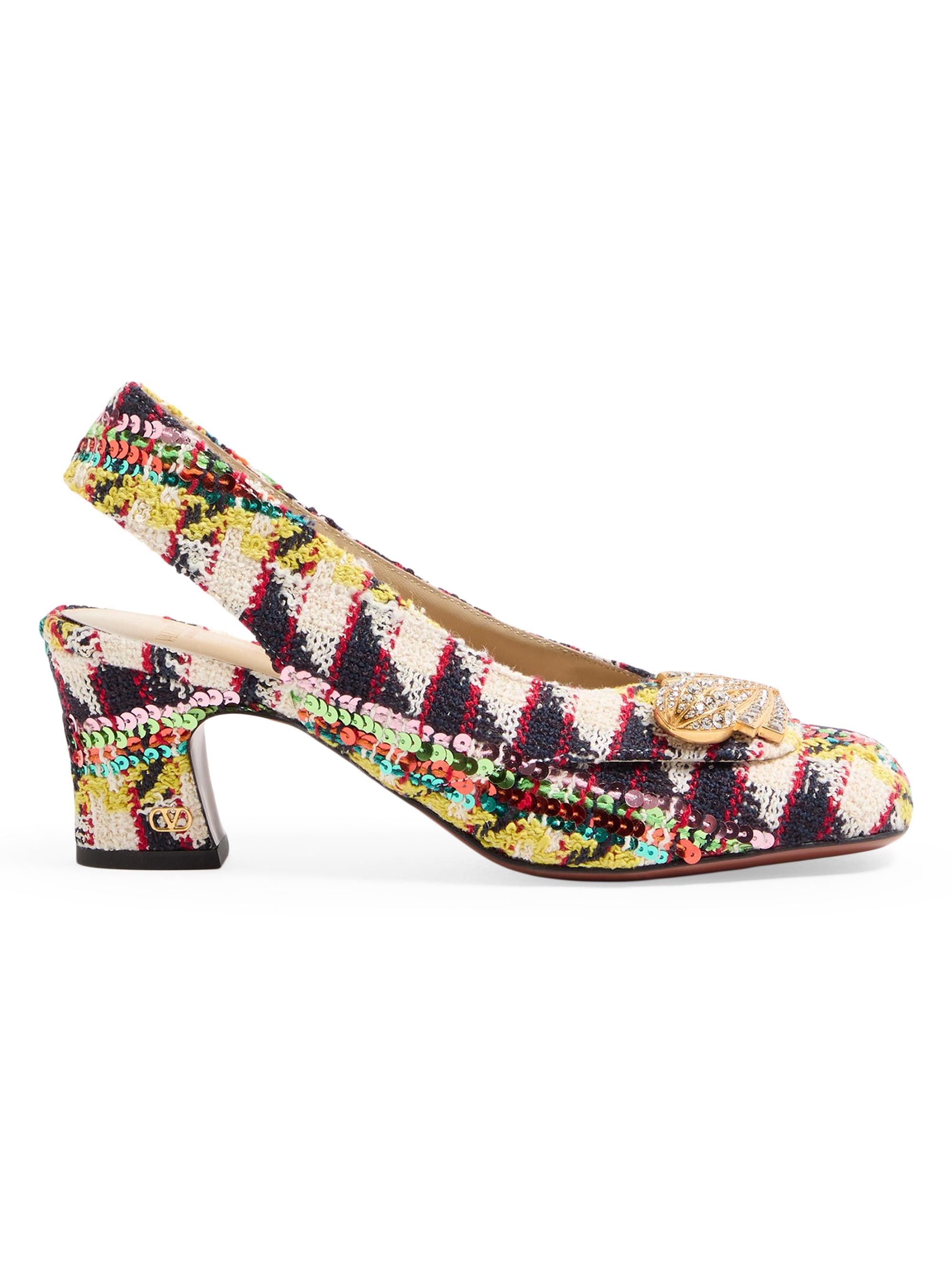Valentino Garavani Women's Adamantine Slingback 60MM Pumps in Tweed - Multicolour Butter