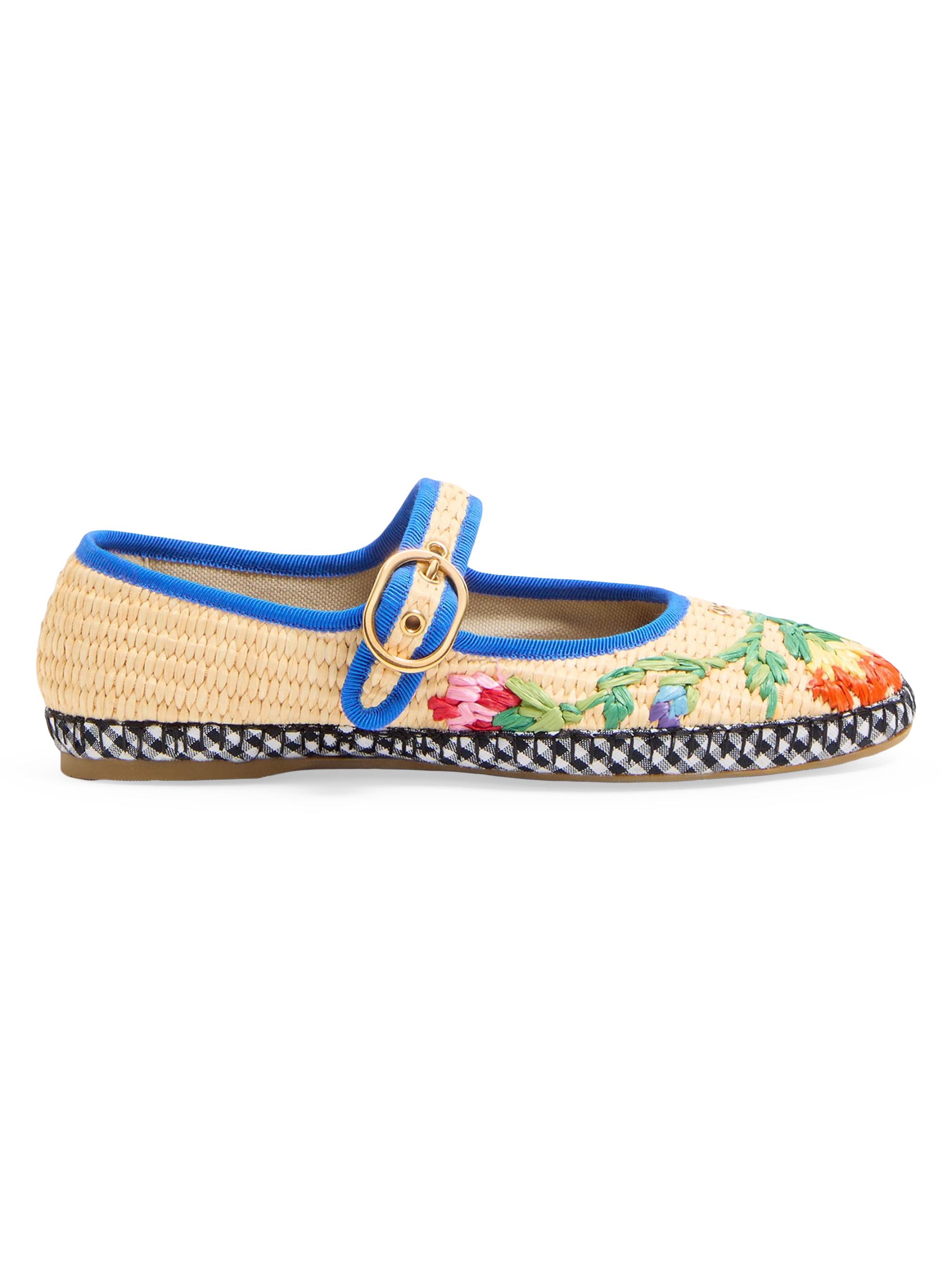 Valentino Garavani Women's Mary-Jane Endouce Ballerinas in Raffia - Natural Multicolor