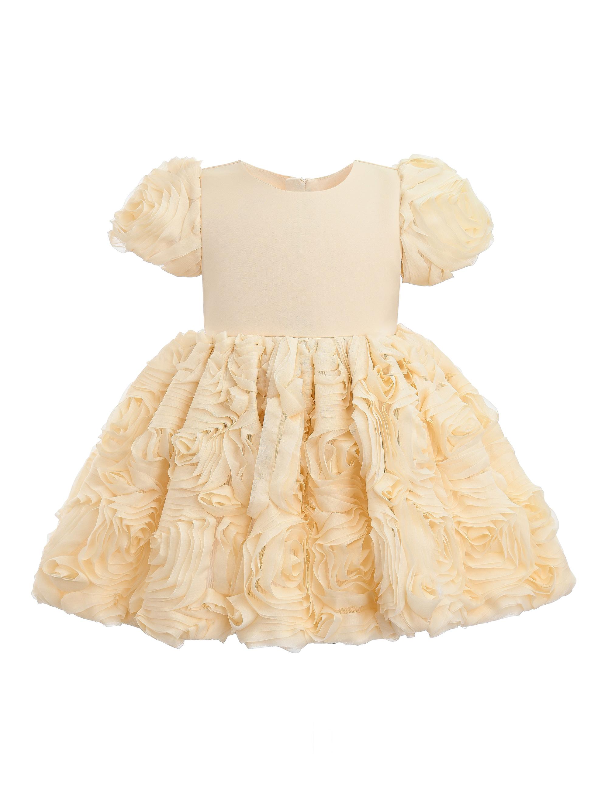 Tulleen Little Girl's Rosette Dress - Champagne 36 Months