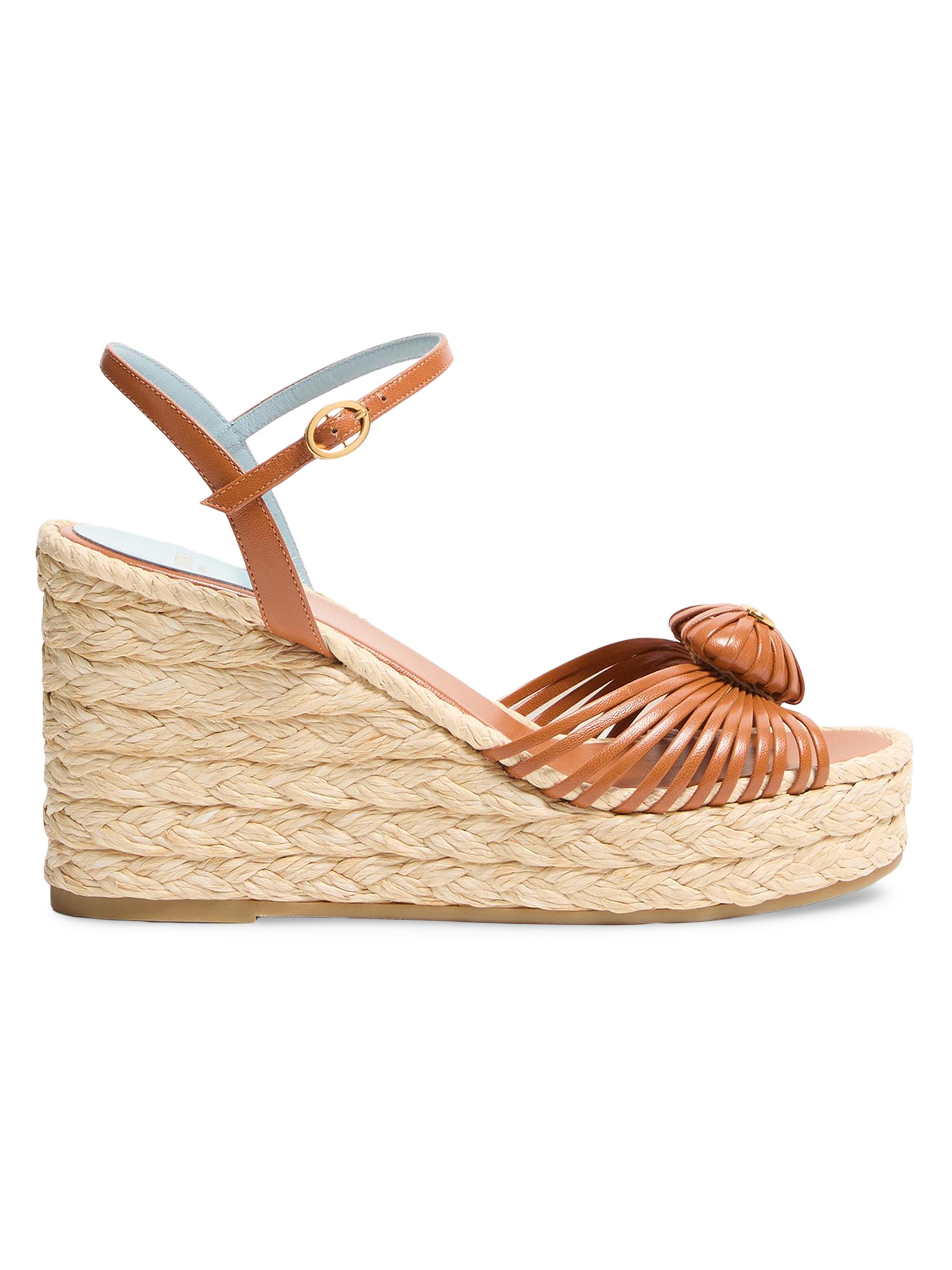 Valentino Garavani Women's Royal 100MM Wedge Kidskin Sandals - Roasted Pecan