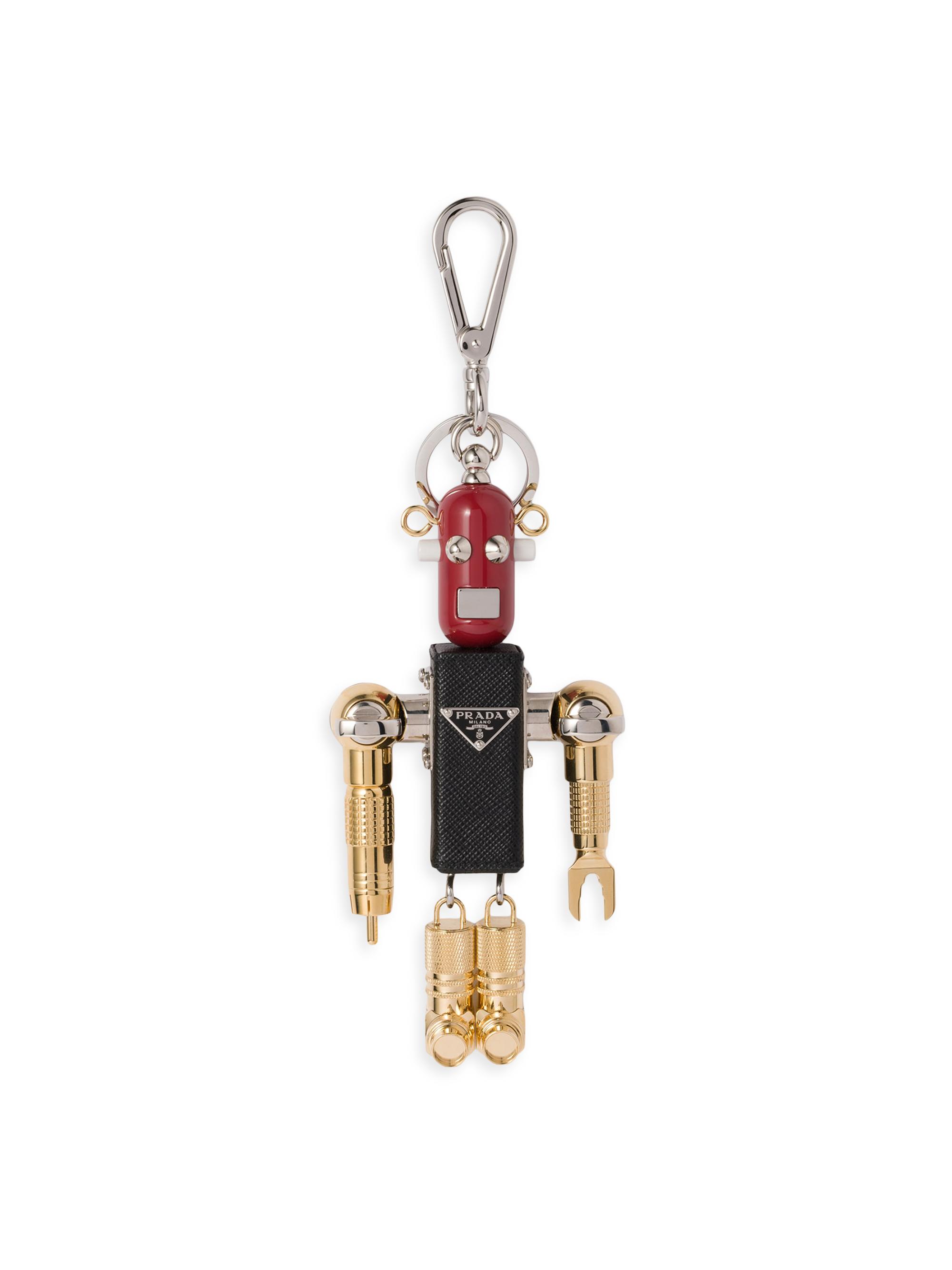 Prada Men's Robot Saffiano Leather Key Ring Charm - Black