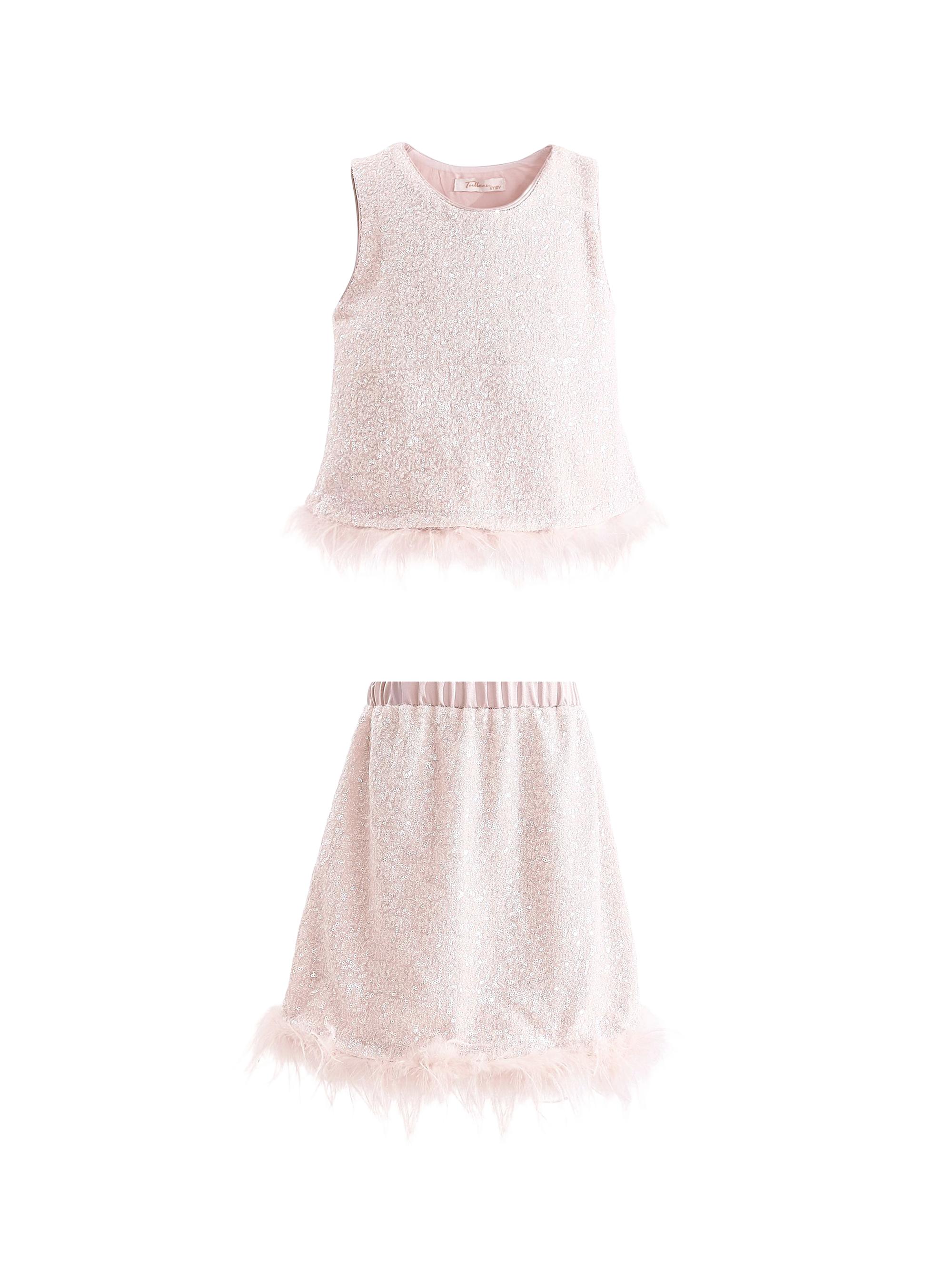 Tulleen Little Girl's & Girl's Sequin Feather-Trim Outfit Set - Pink