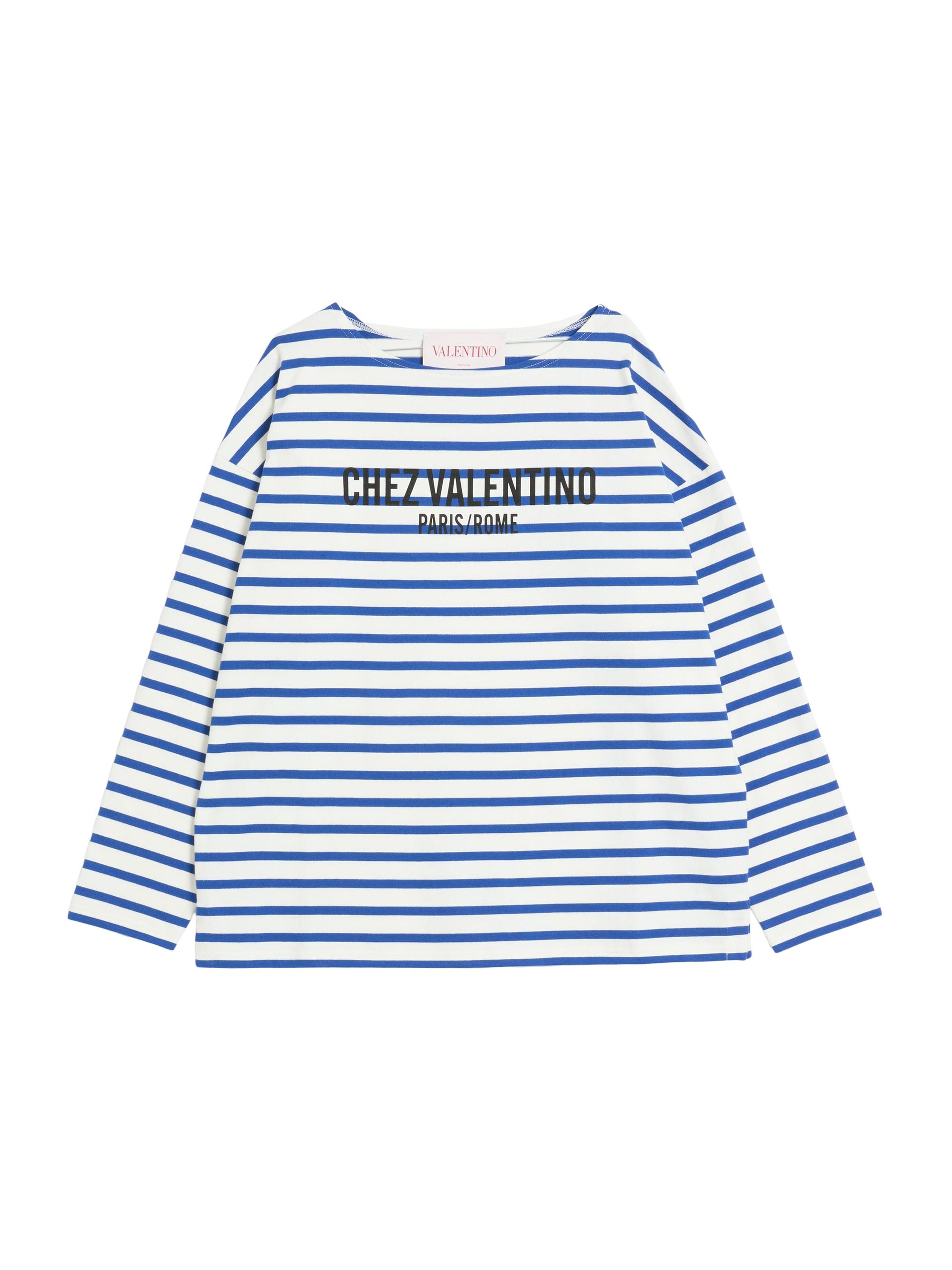 Valentino Garavani Men's Long-Sleeved Cotton T-Shirt with Chez Print - Butter Indigo