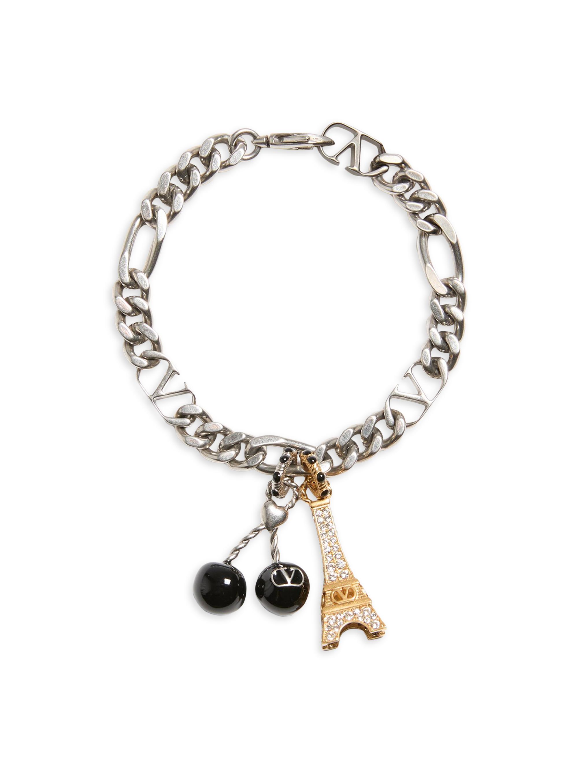 Valentino Garavani Men's Chez Bracelet in Metal, Enamel, and Swarovski Rhinestones - Palladium