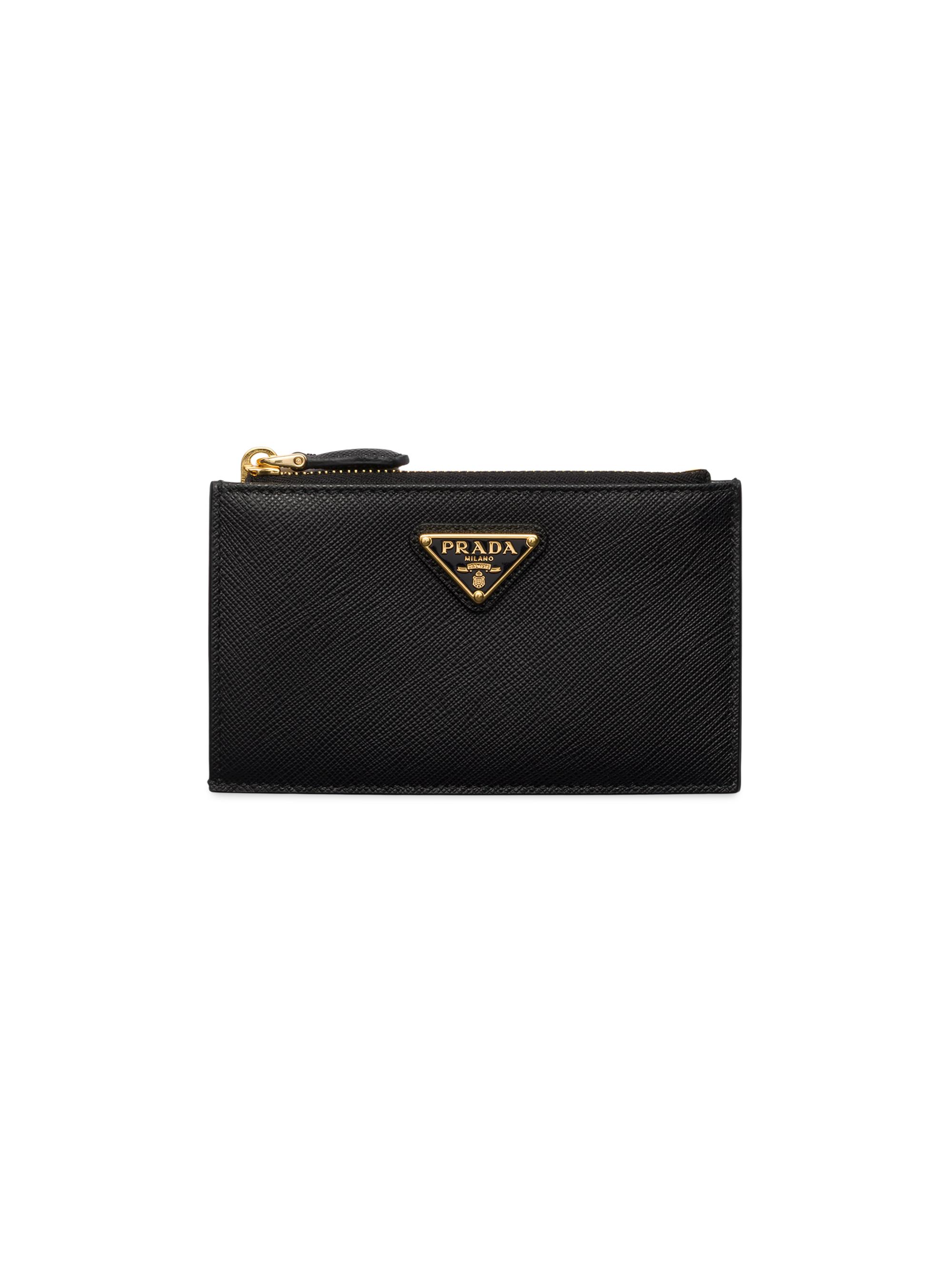 Prada Women's Printed Saffiano Leather Card Holder - Black Gold