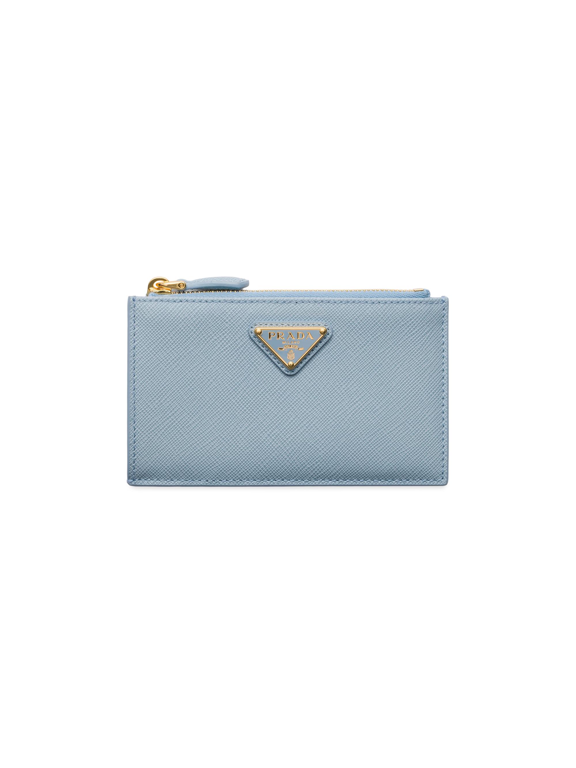 Prada Women's Printed Saffiano Leather Card Holder - Blue Gold