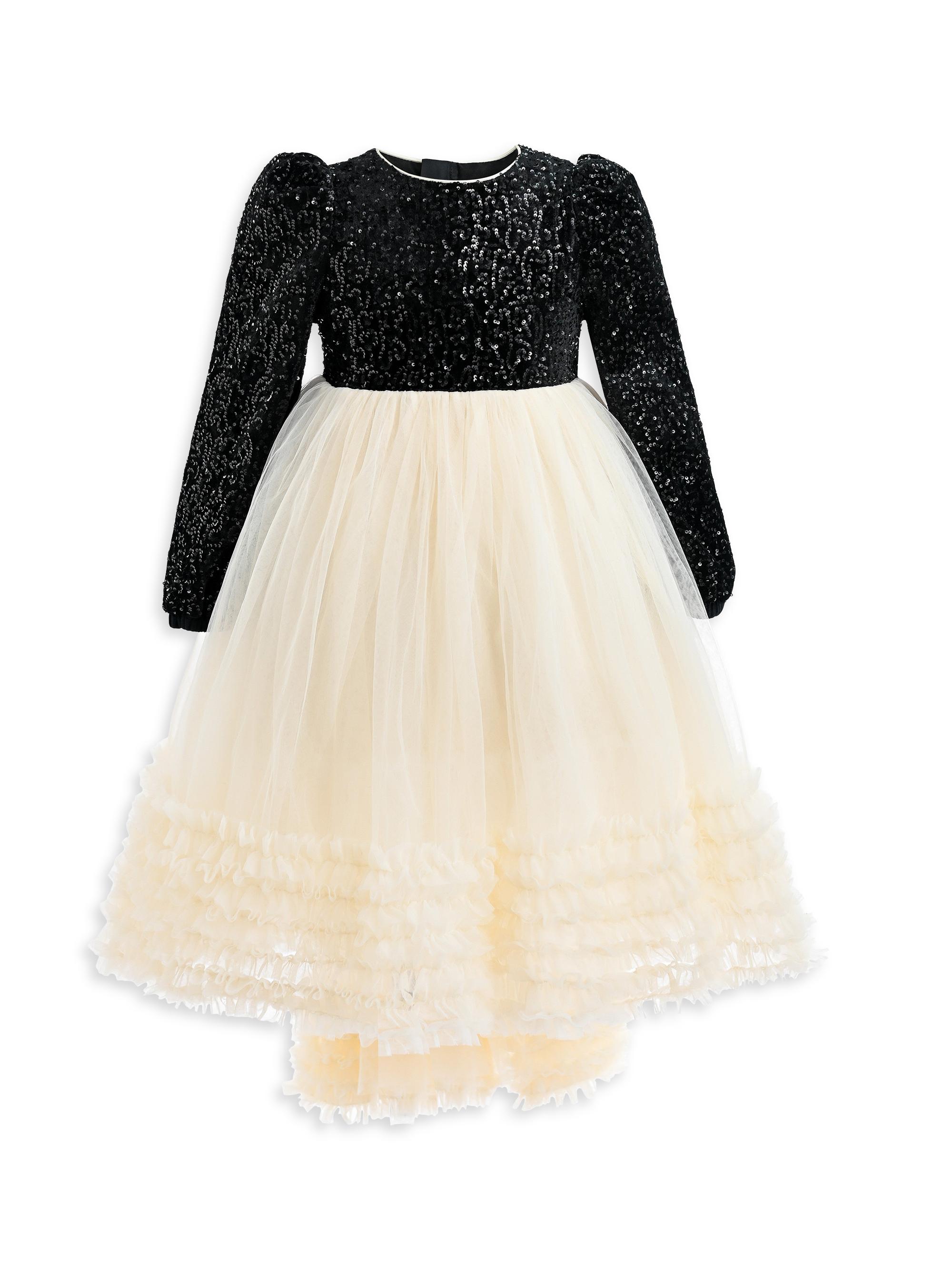 Tulleen Little Girl's & Girl's Glitter Bow-Back Tulle Dress - Black