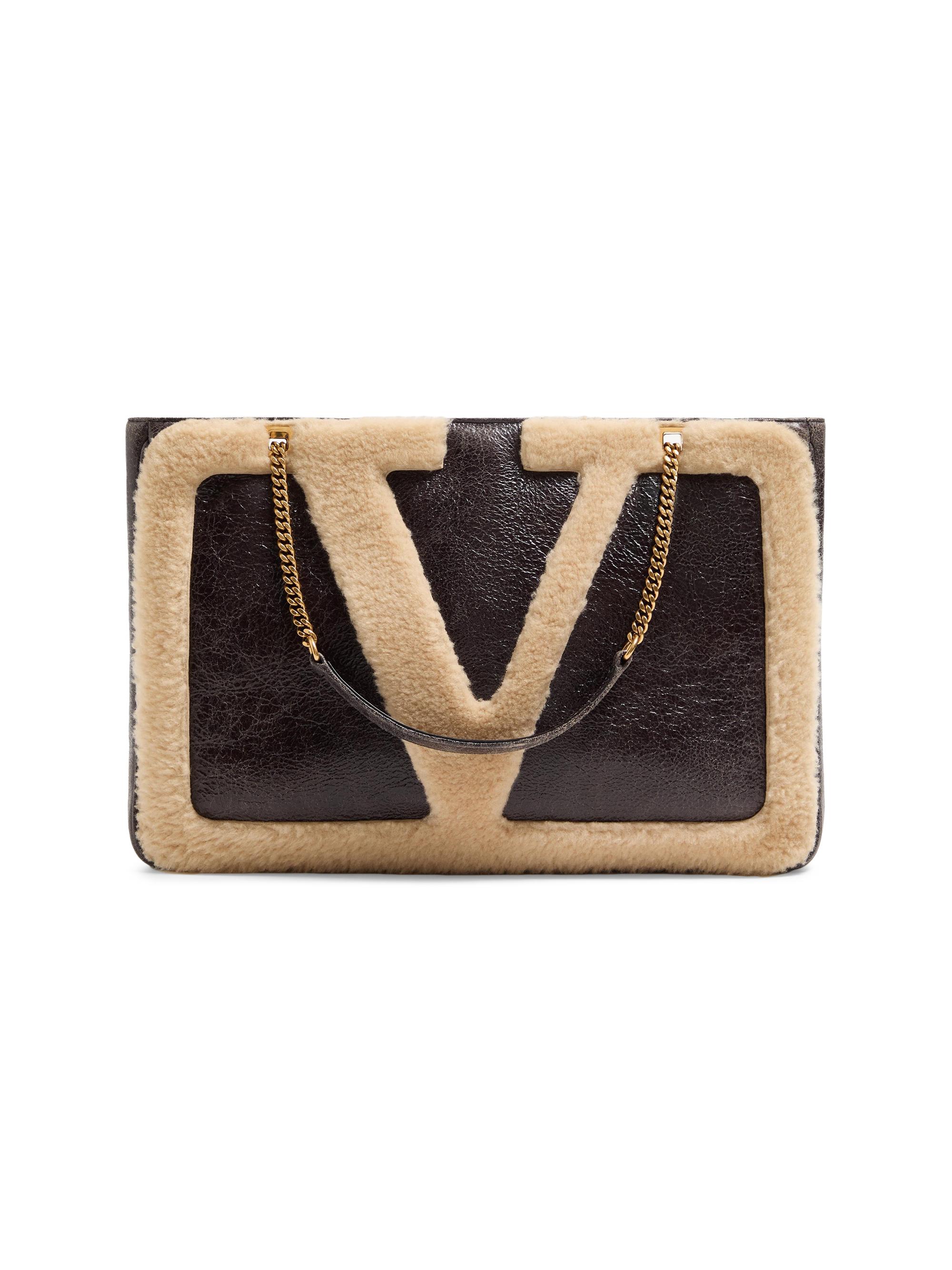Valentino Garavani Women's Viva Superstar  Shopping Bag in Shearling - Brown Beige