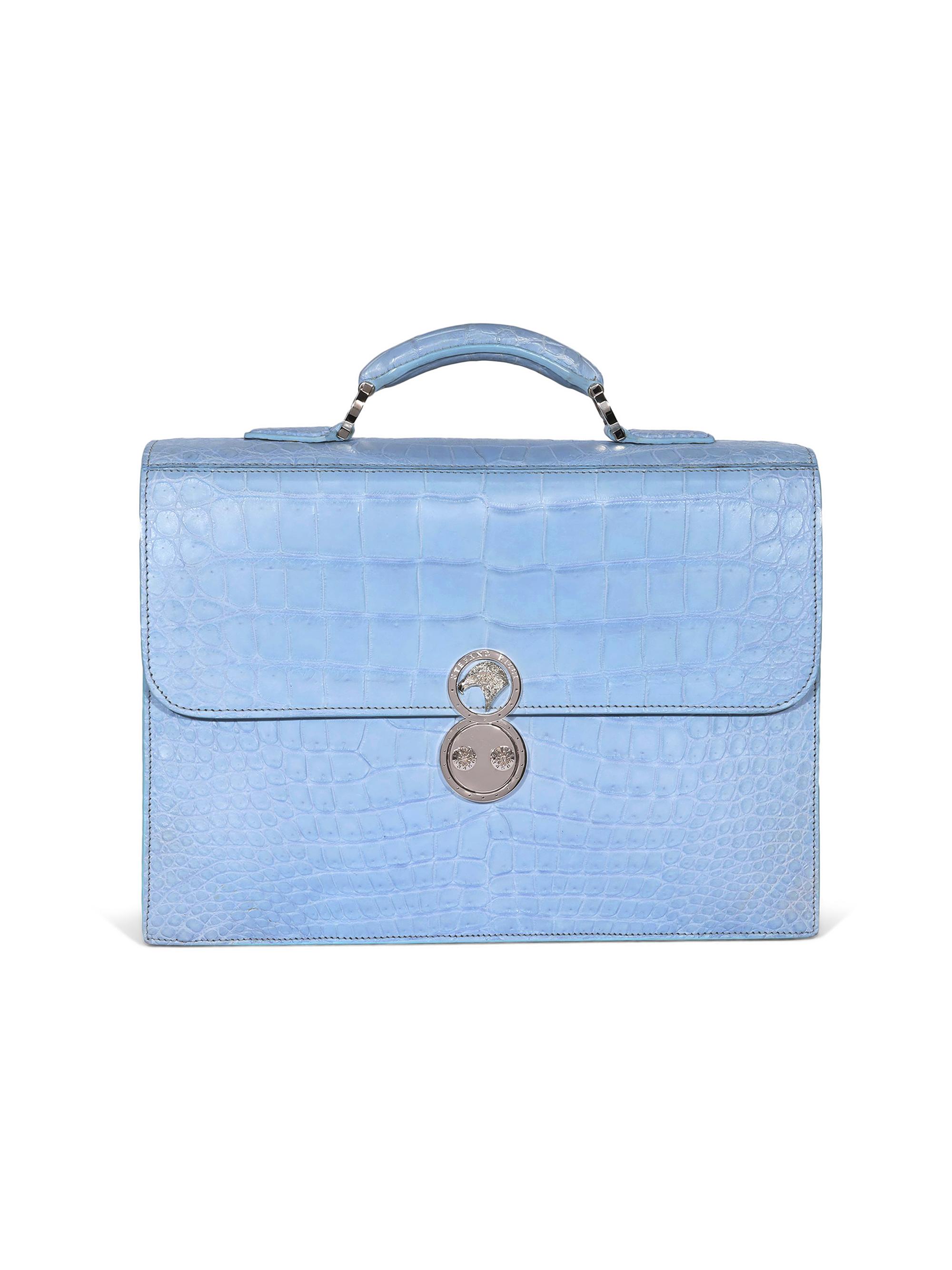 Stefano Ricci Men's Classic Croc Briefcase - Light Blue