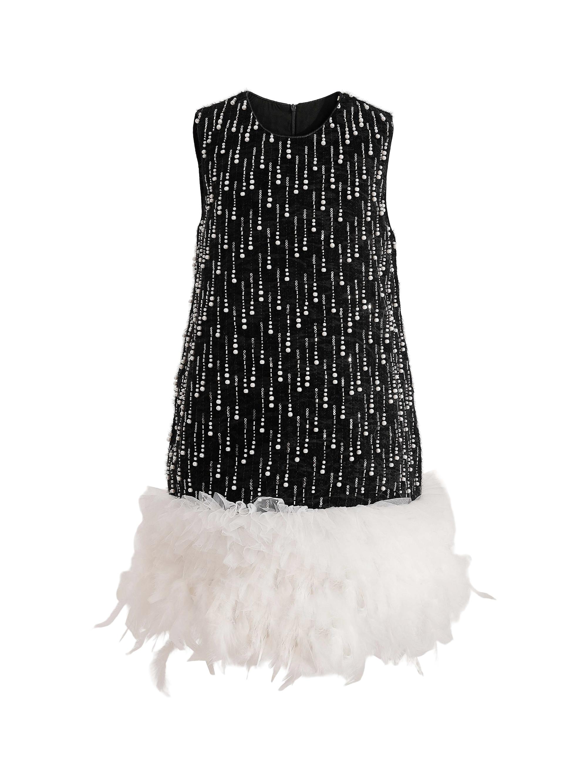 Tulleen Little Girl's & Girl's Feathered Glam Dress - Black
