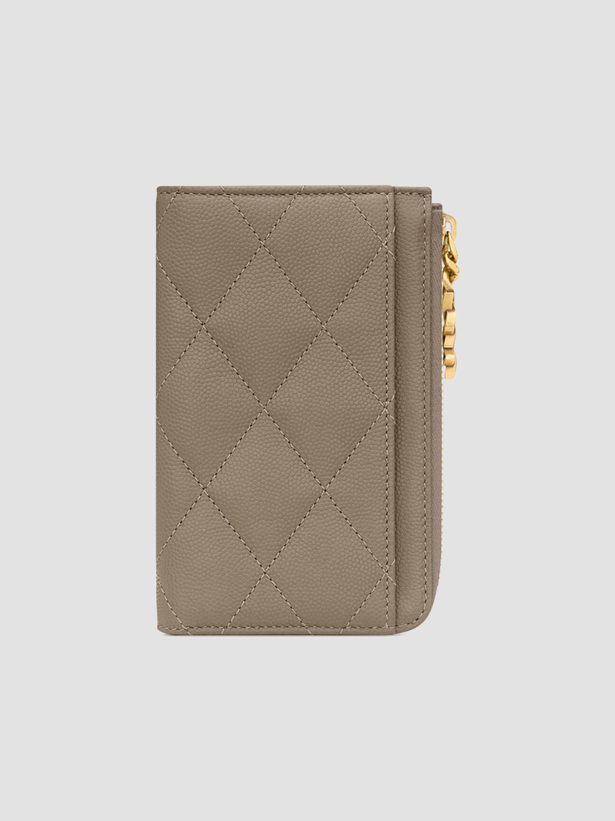 Saint Laurent Women's Cassandre Bijou Zip Card Case in Grain De Poudre Leather - Light Taupe | Thumbnail 4