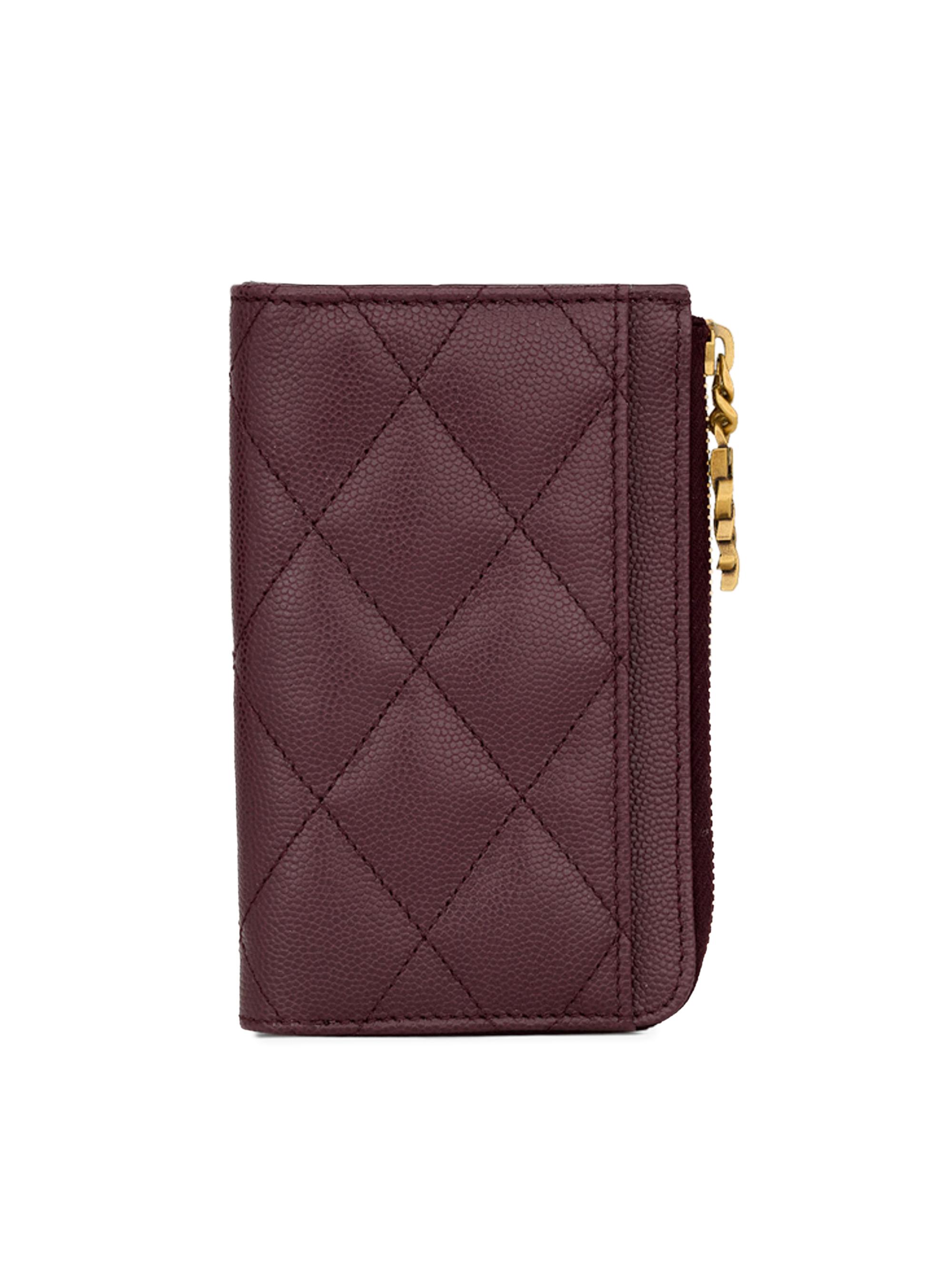 Saint Laurent Women's Cassandre Bijou Zip Card Case in Grain De Poudre Leather - Rouge Cabernet