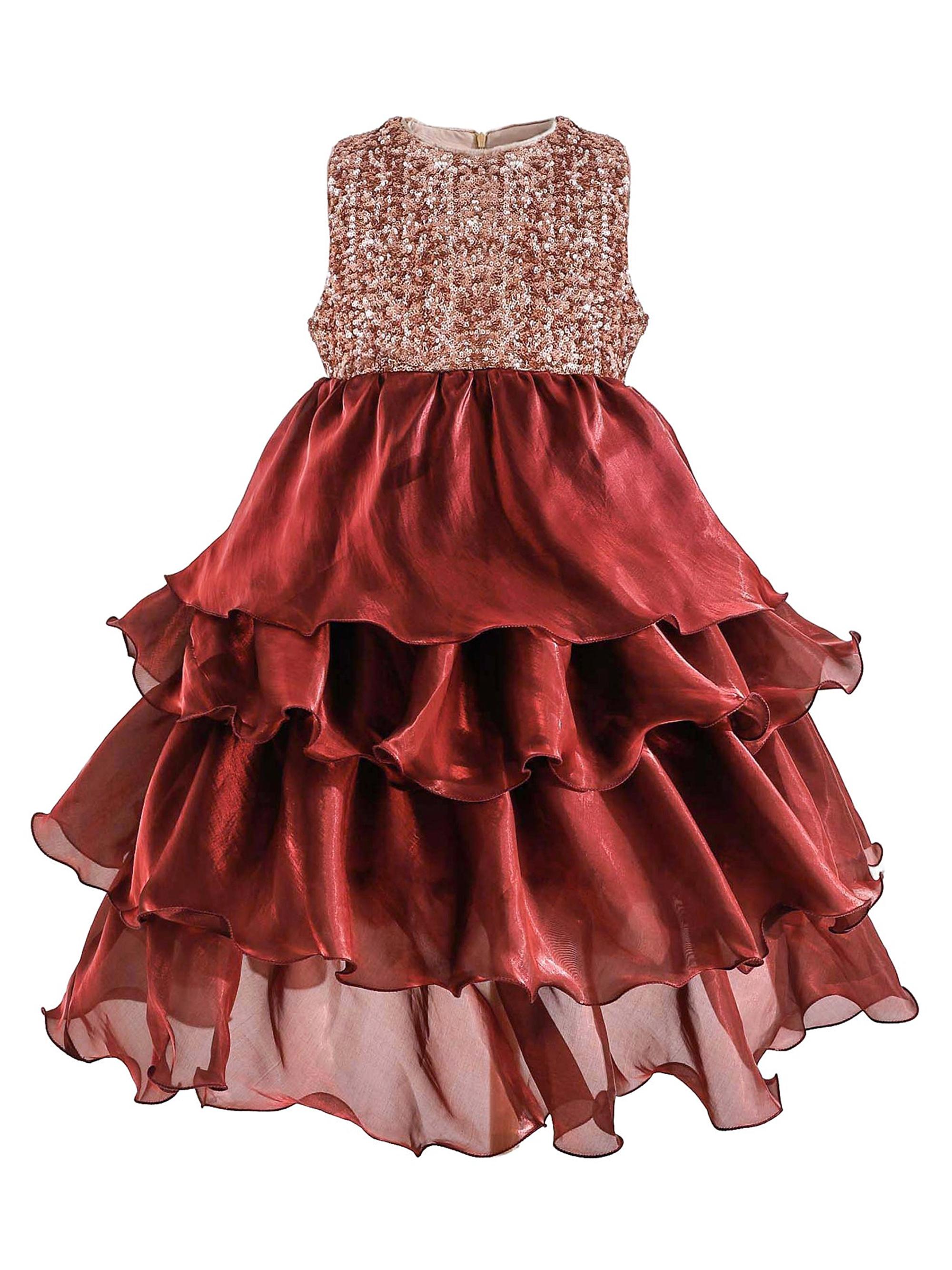 Tulleen Little Girl's & Girl's Tiered Satin Party Dress - Red
