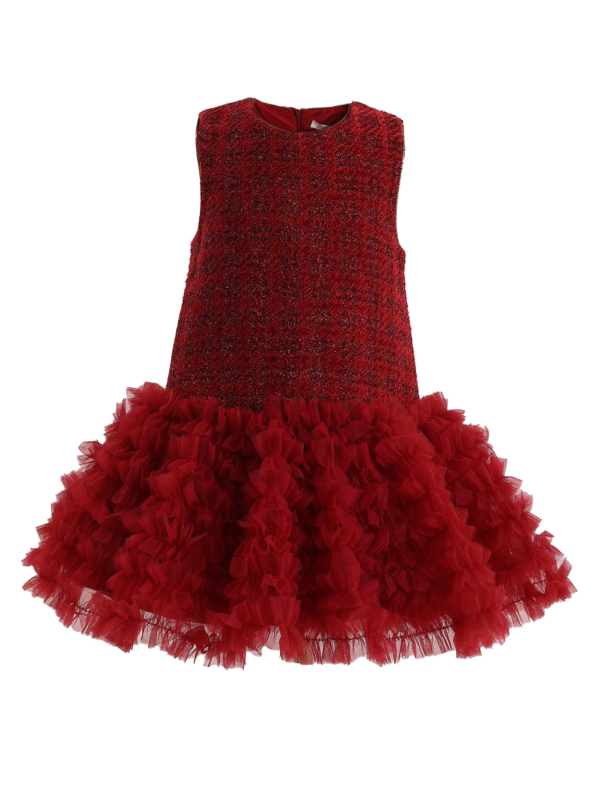 Tulleen Little Girl's & Girl's Tweed & Tulle Ruffle Dress - Red