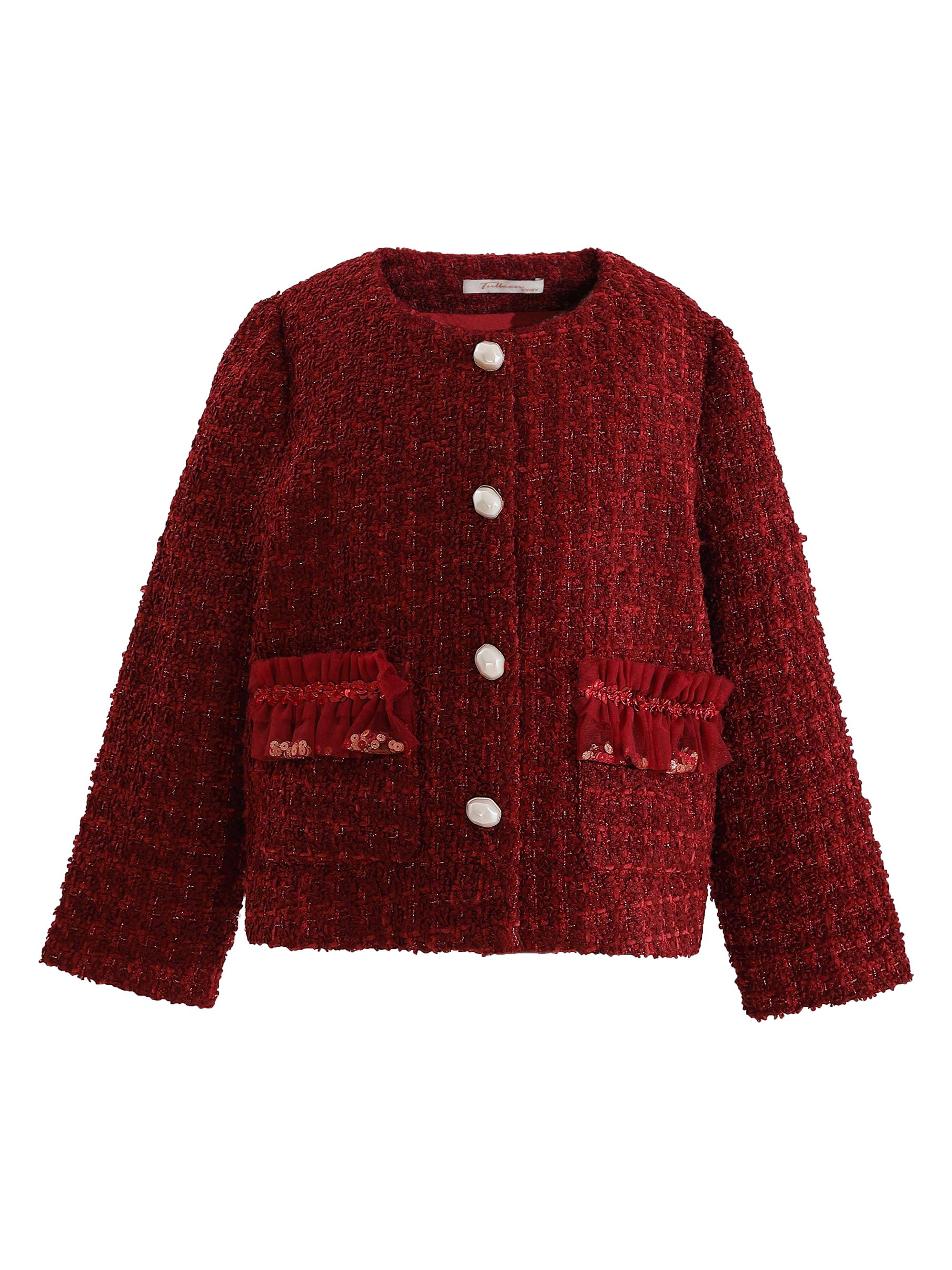 Tulleen Little Girl's & Girl's Tweed Button-Up Jacket - Red