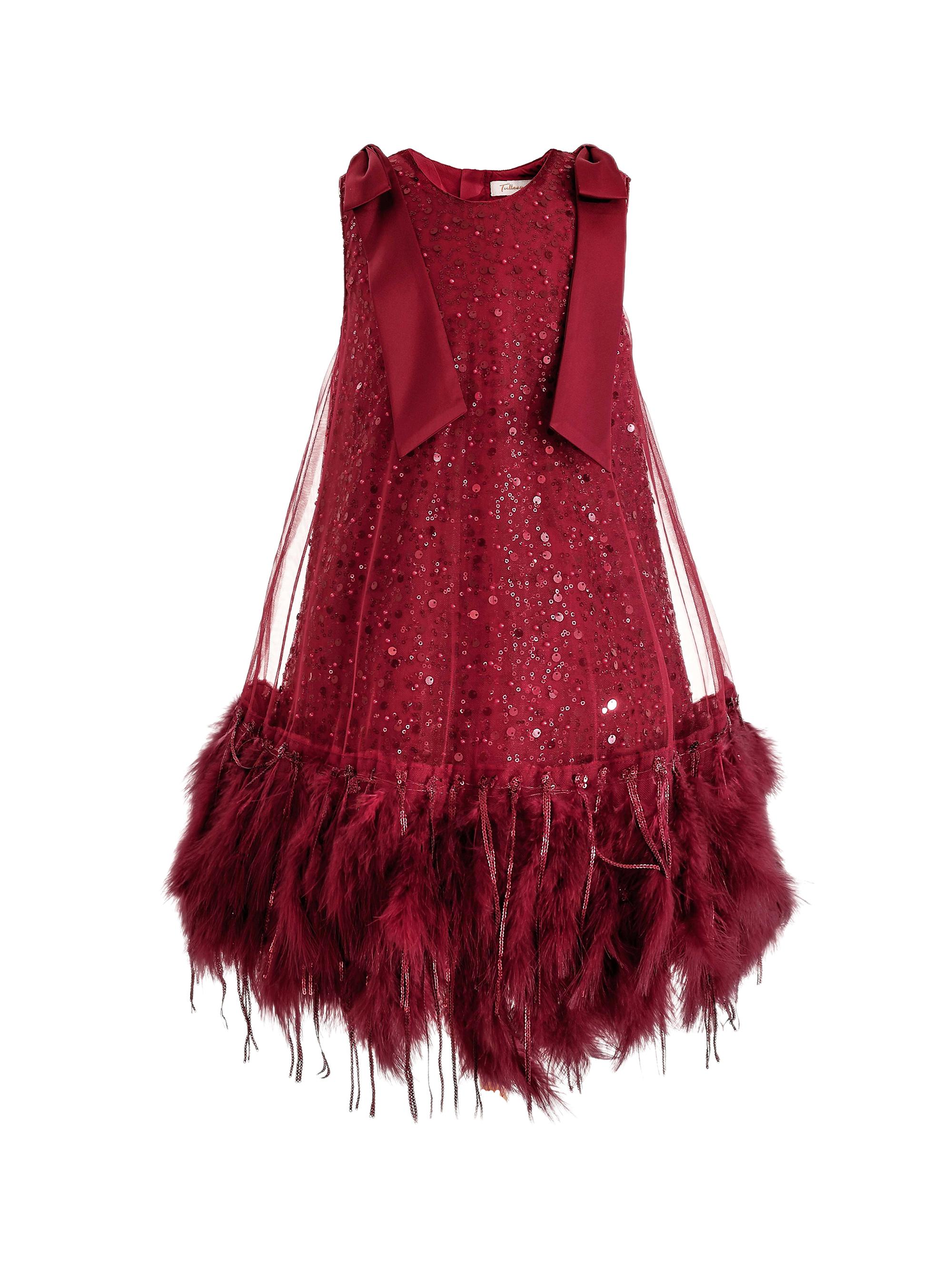 Tulleen Little Girl's & Girl's Sequin Feather Dress - Red