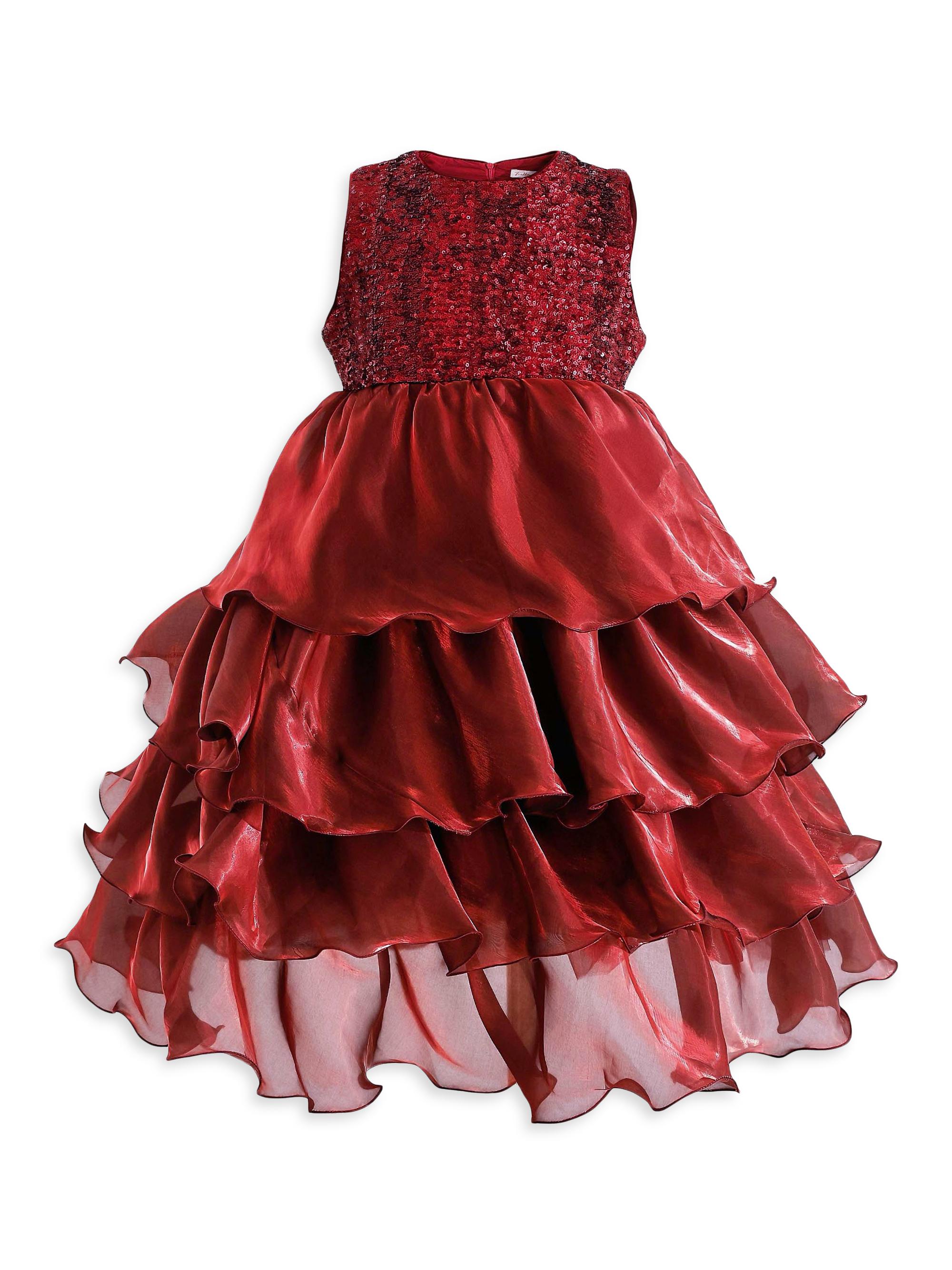 Tulleen Little Girl's & Girl's Sequin and Tiered Organza Dress - Red