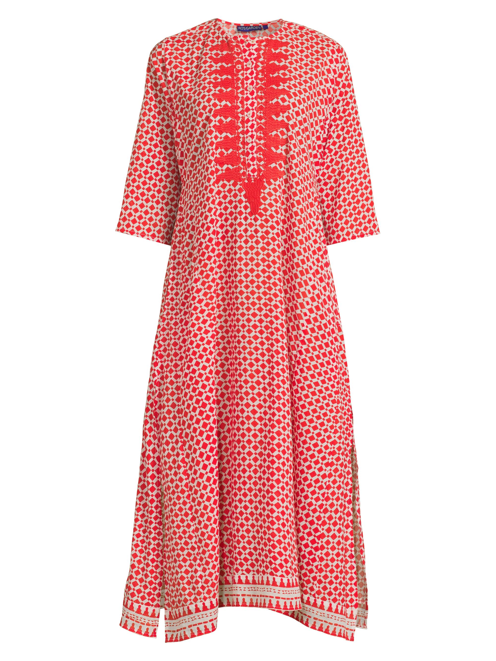 Ro's Garden Women's Embroidered Classic Long Kurta - Samya Red
